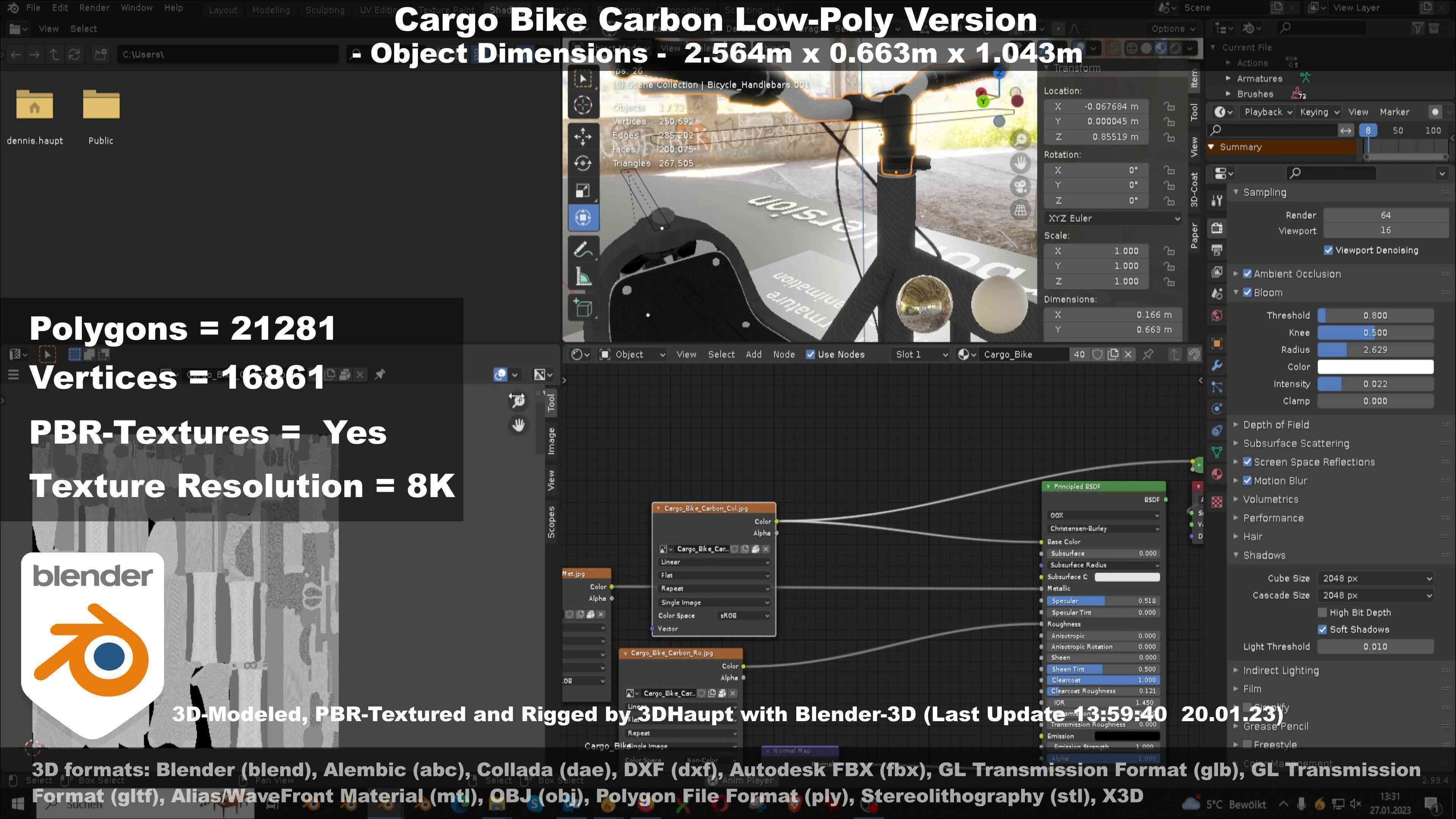 Cargo Bike Carbon Low-Poly and Rigged Version  Low-poly 3D model_126