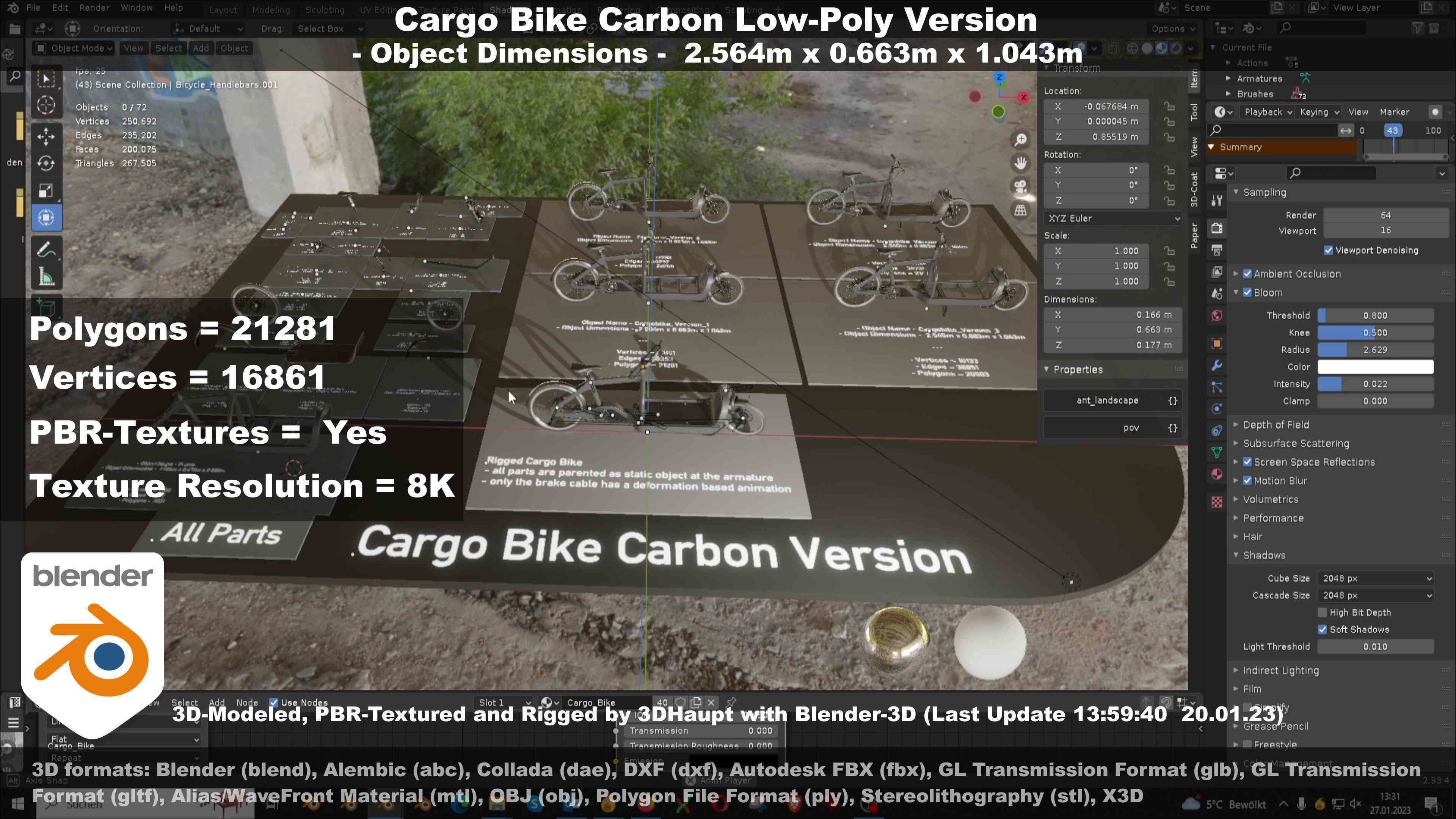 Cargo Bike Carbon Low-Poly and Rigged Version  Low-poly 3D model_97