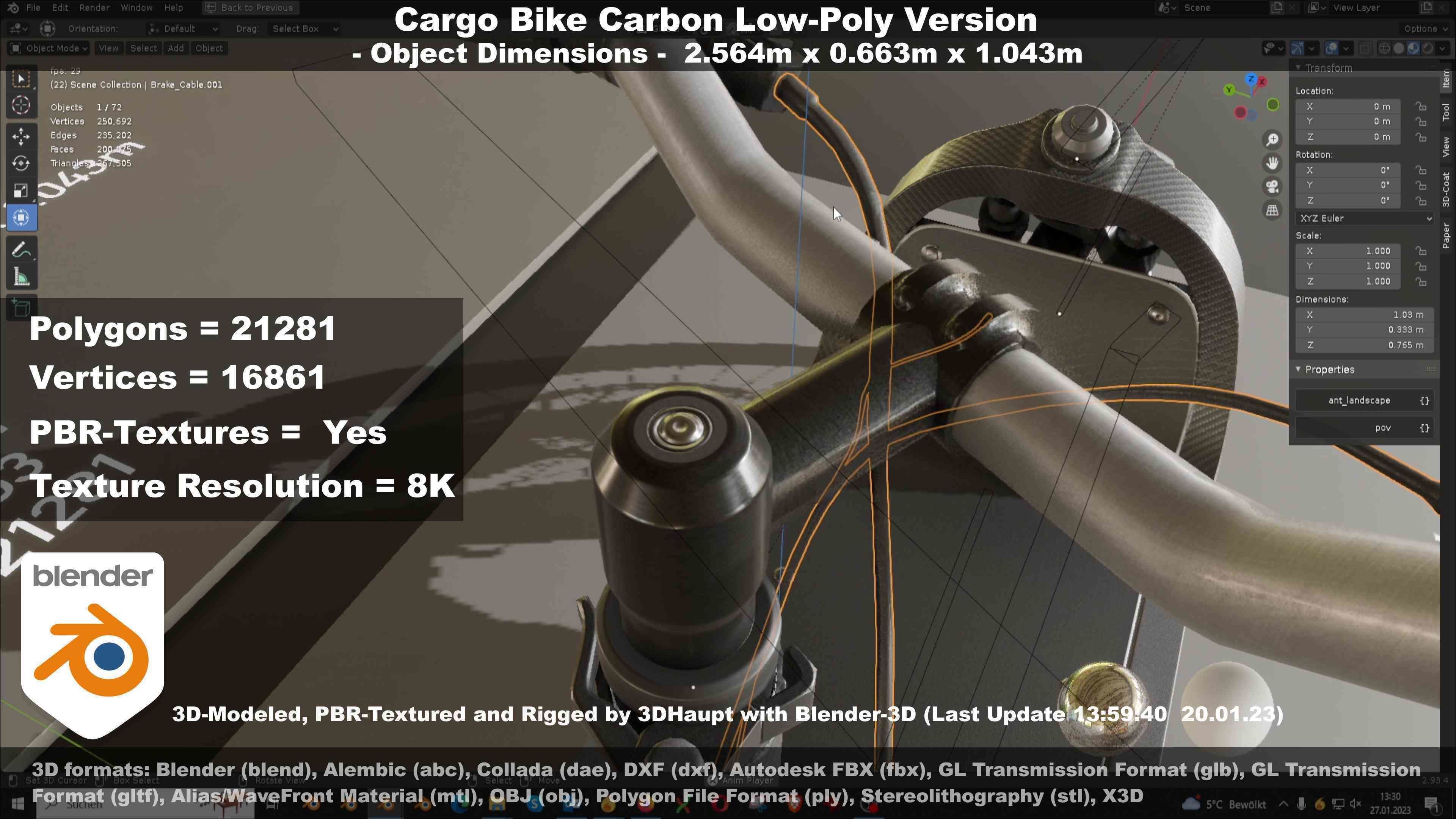 Cargo Bike Carbon Low-Poly and Rigged Version  Low-poly 3D model_107