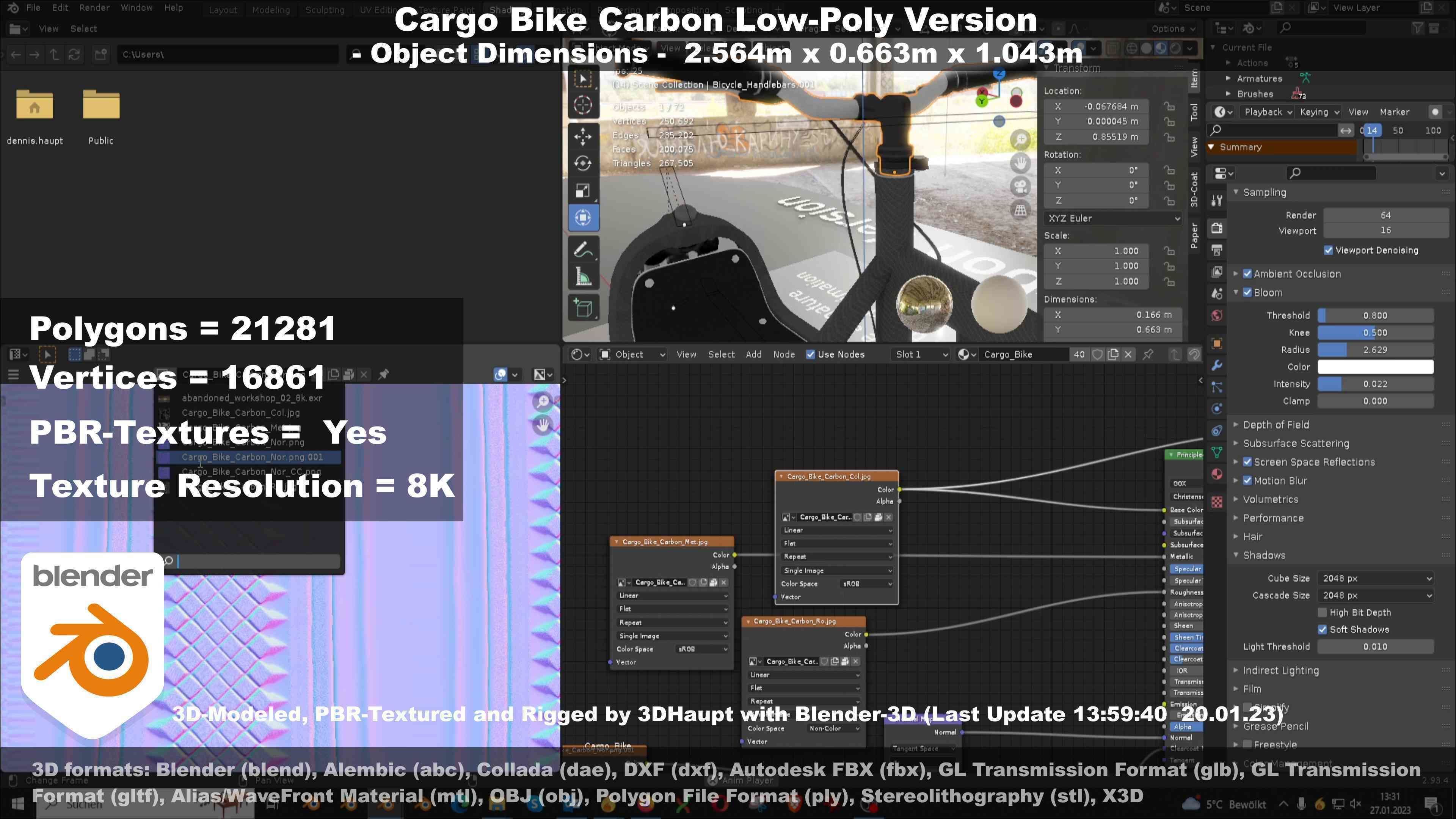 Cargo Bike Carbon Low-Poly and Rigged Version  Low-poly 3D model_121