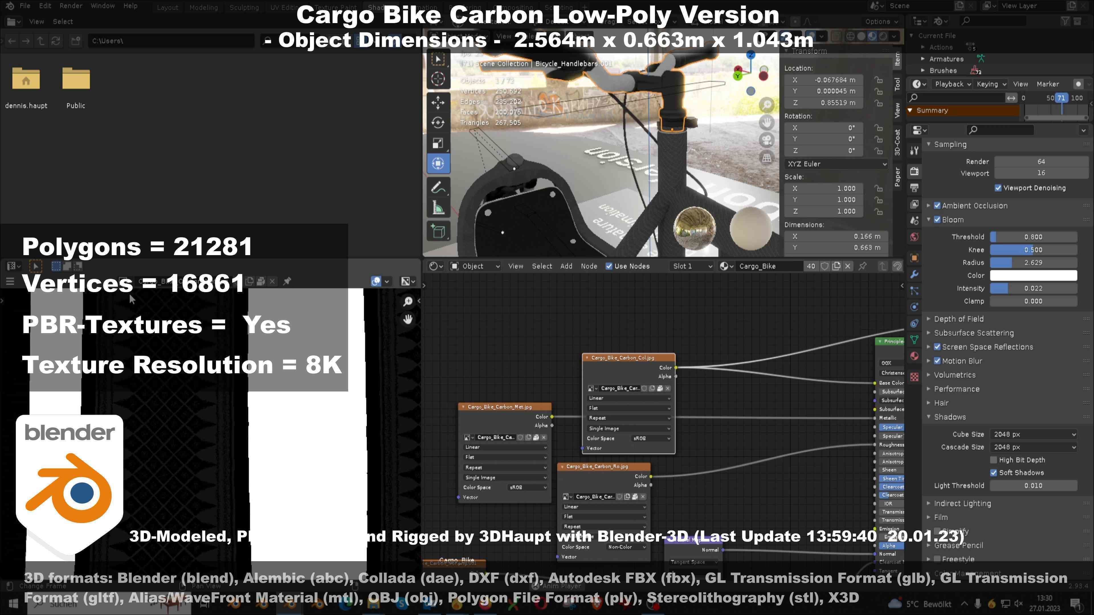 Cargo Bike Carbon Low-Poly and Rigged Version  Low-poly 3D model_119