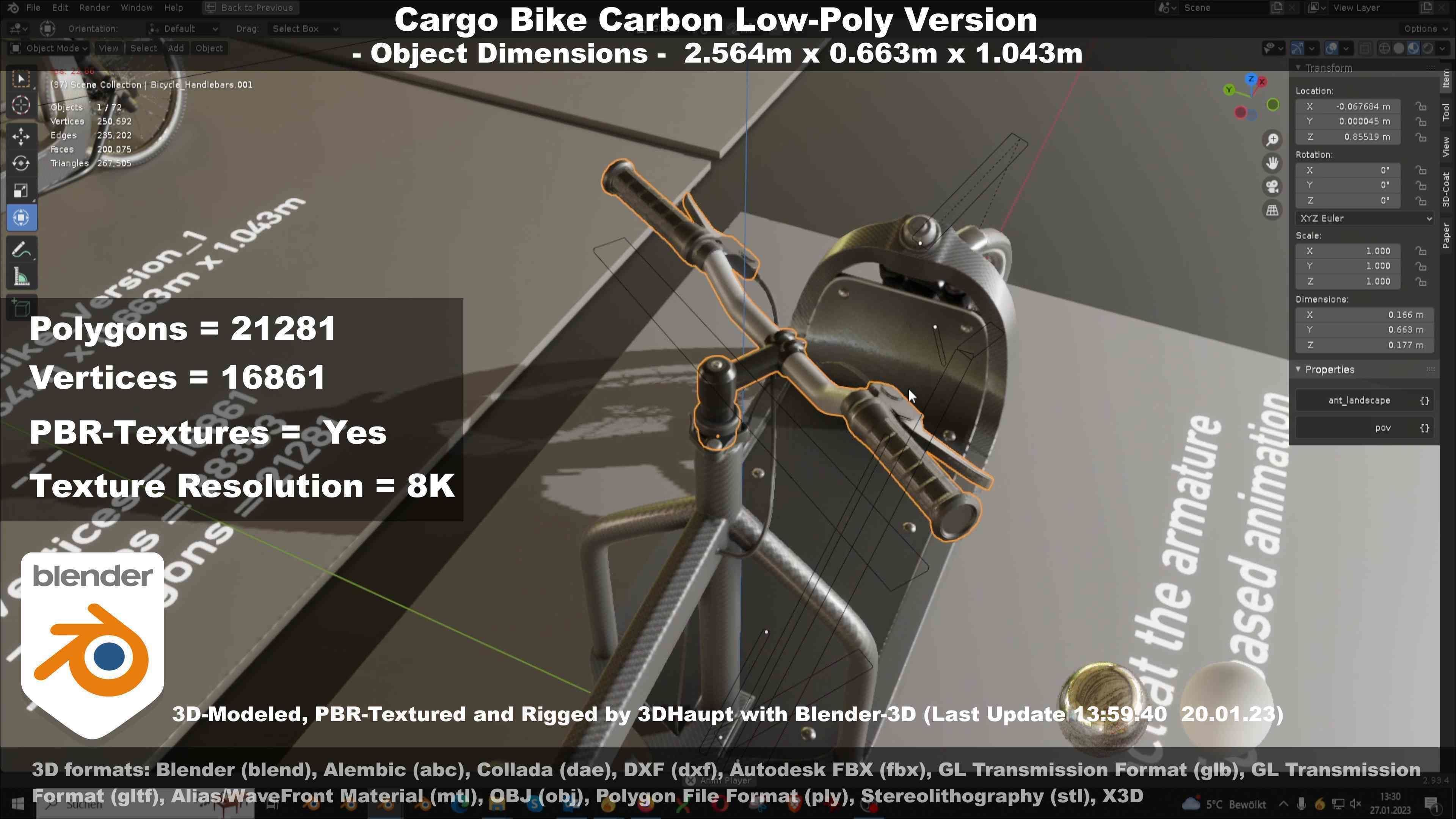 Cargo Bike Carbon Low-Poly and Rigged Version  Low-poly 3D model_104