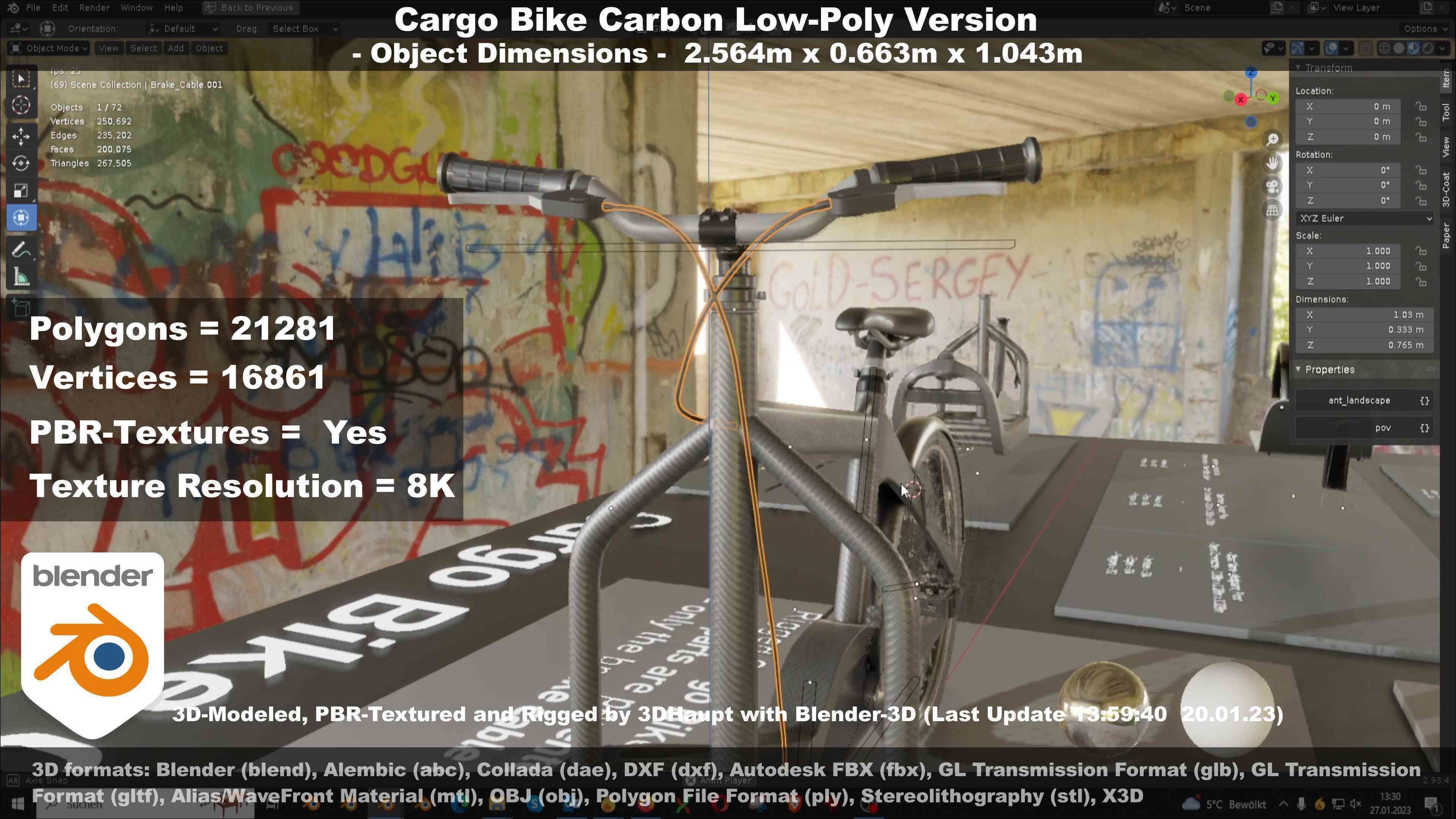 Cargo Bike Carbon Low-Poly and Rigged Version  Low-poly 3D model_108