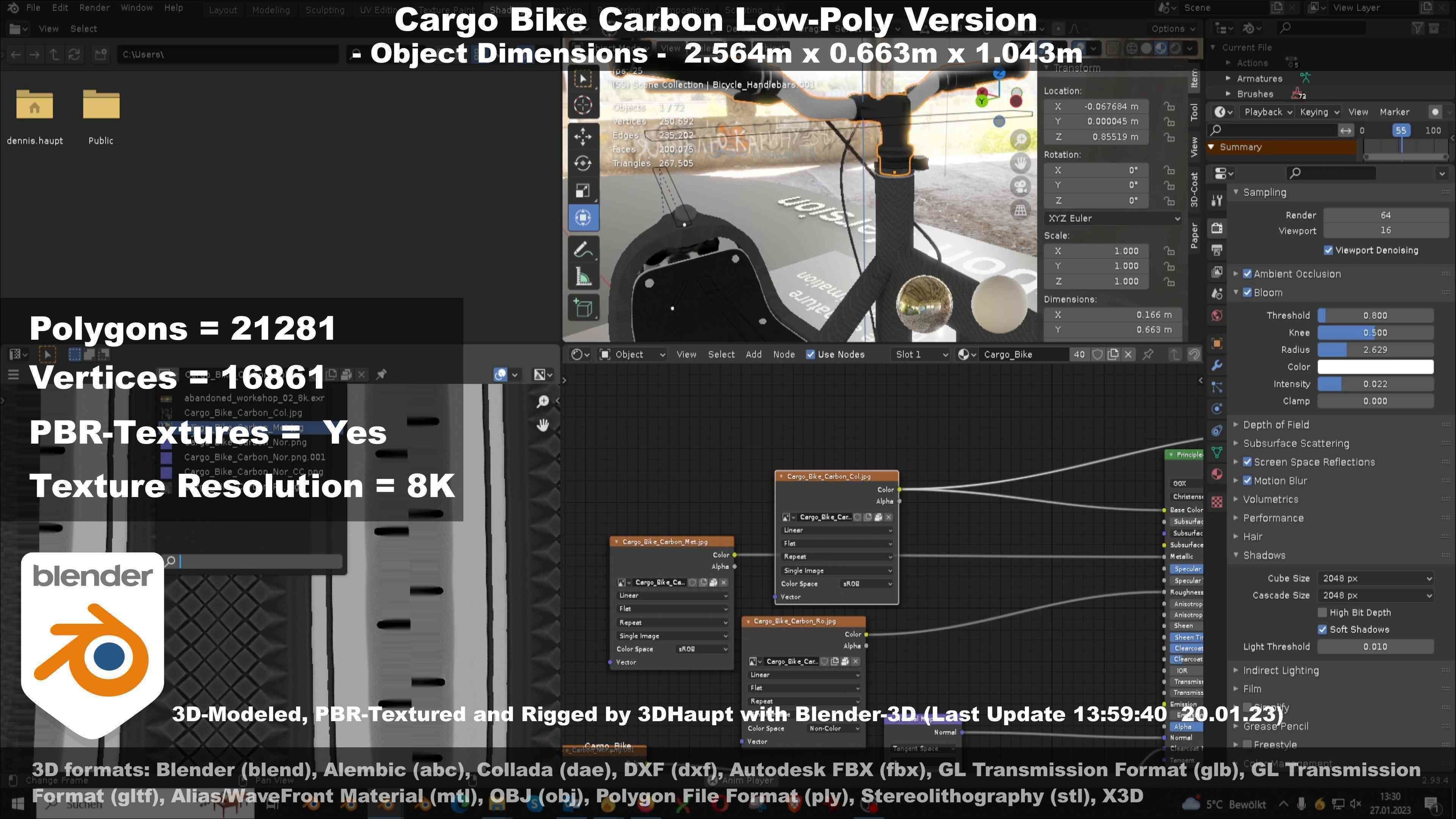 Cargo Bike Carbon Low-Poly and Rigged Version  Low-poly 3D model_73