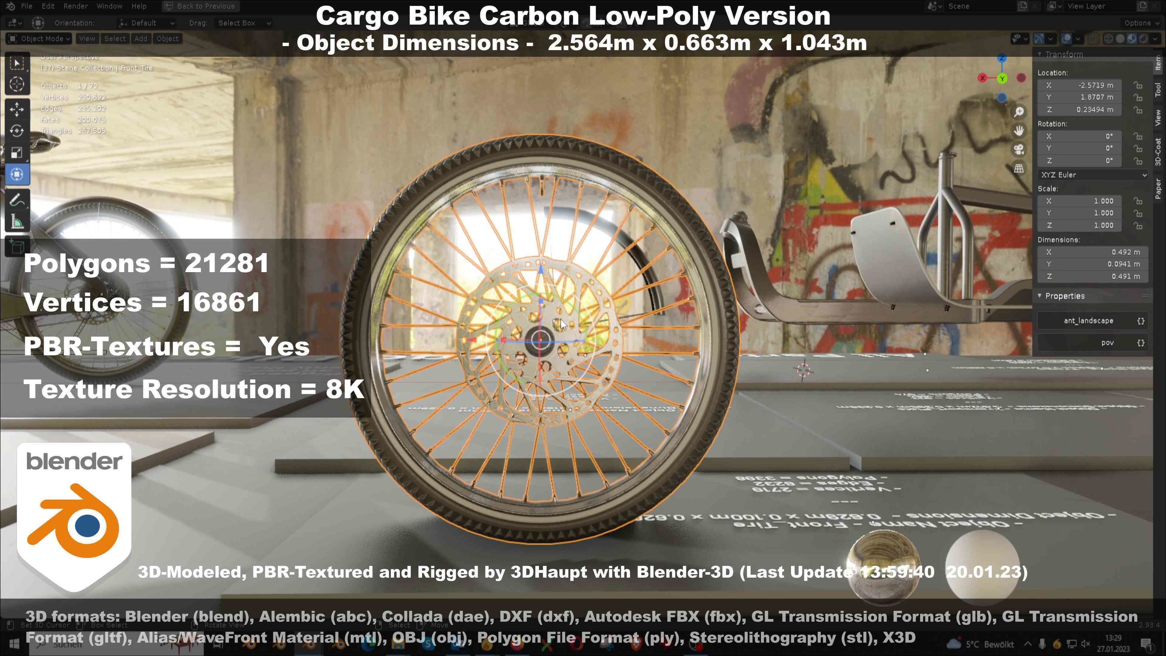 Cargo Bike Carbon Low-Poly and Rigged Version  Low-poly 3D model_86