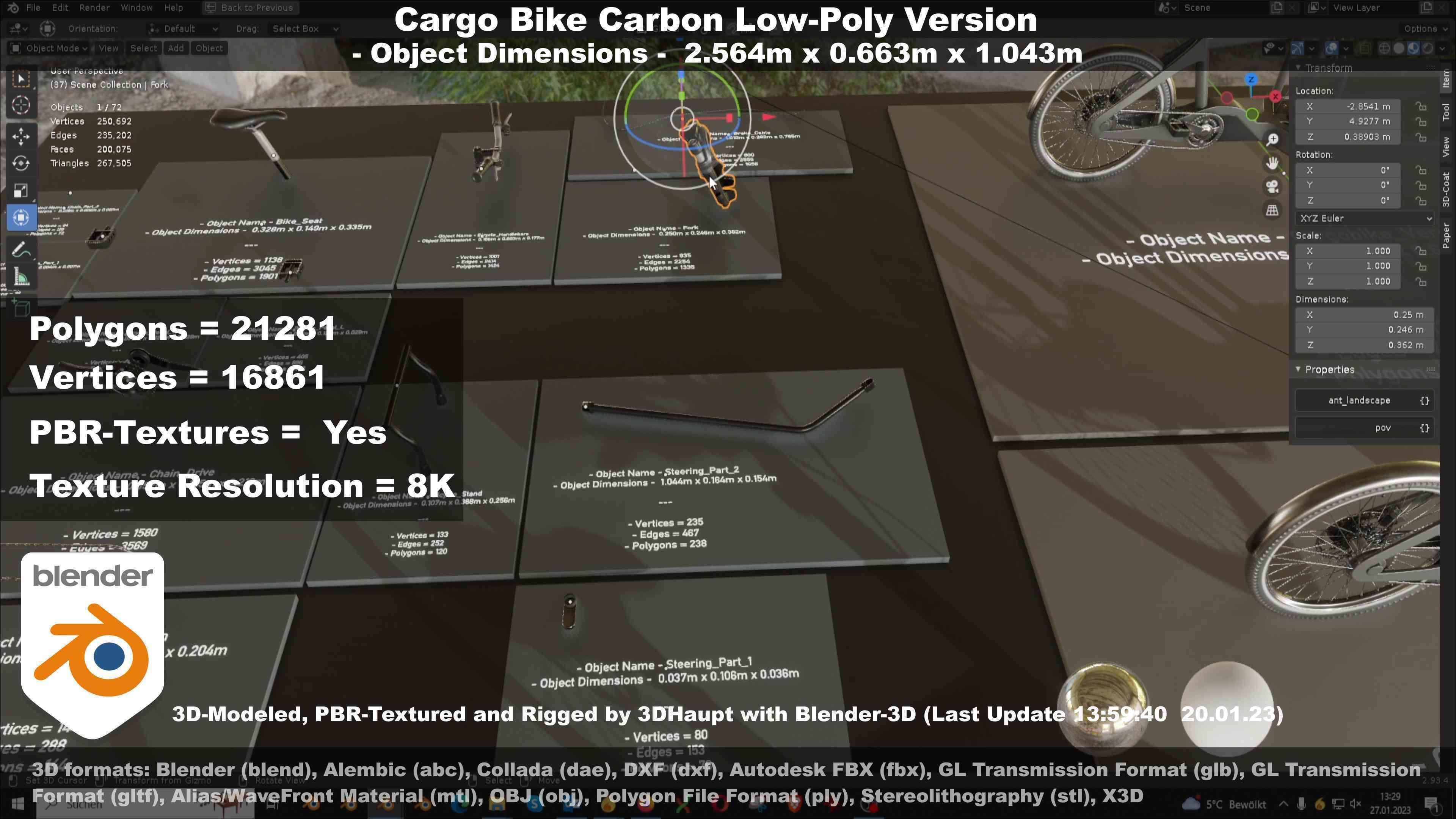 Cargo Bike Carbon Low-Poly and Rigged Version  Low-poly 3D model_45