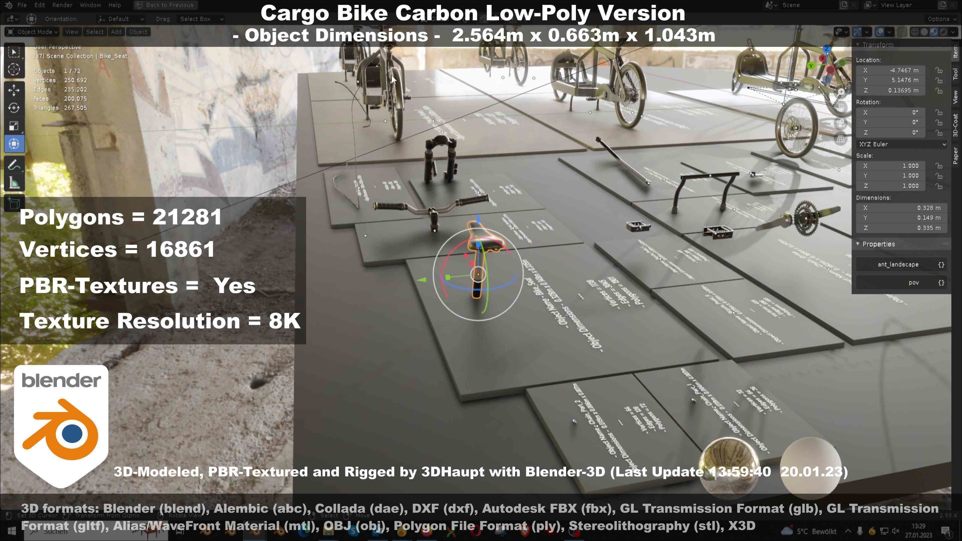 Cargo Bike Carbon Low-Poly and Rigged Version  Low-poly 3D model_52