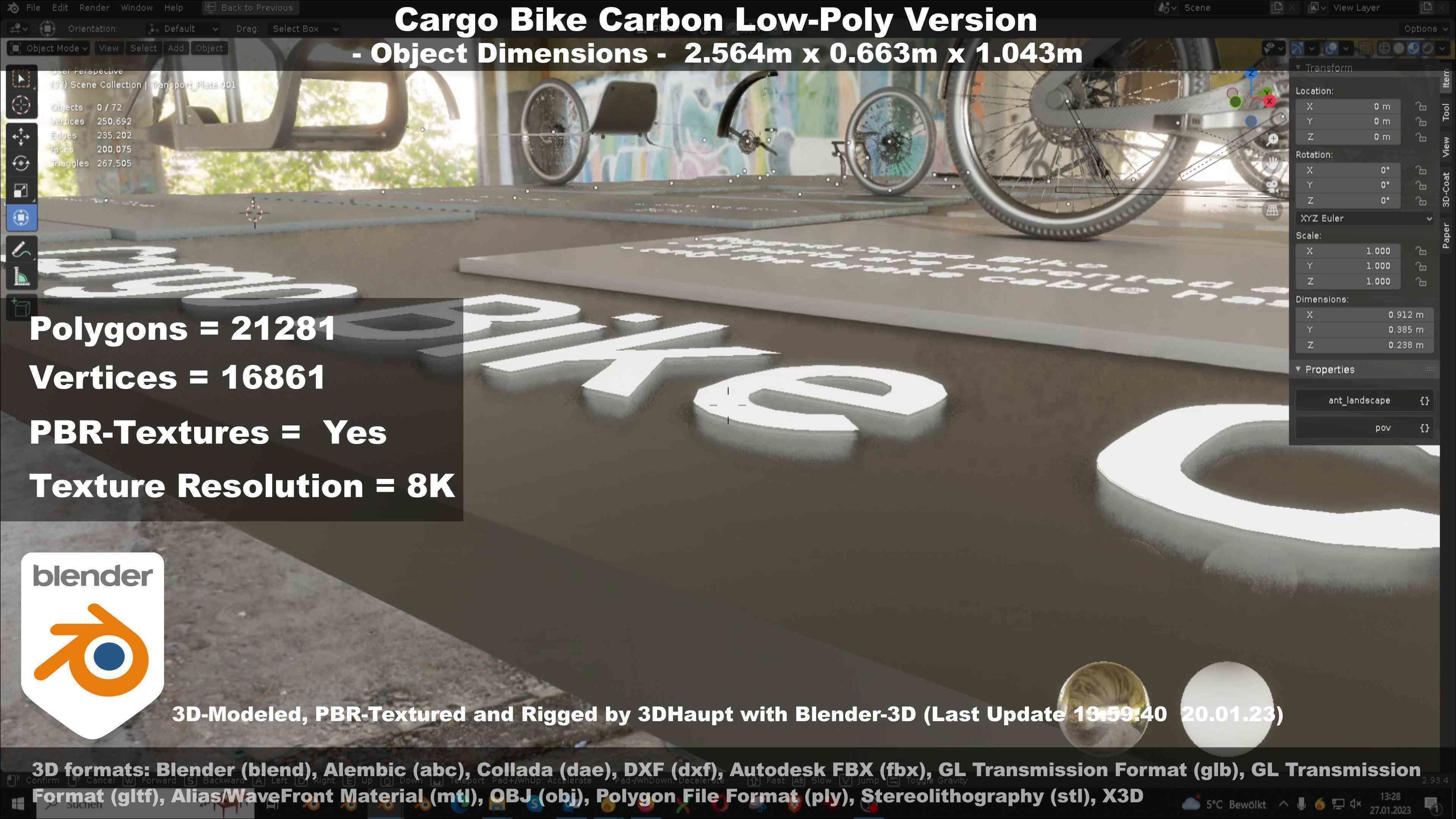 Cargo Bike Carbon Low-Poly and Rigged Version  Low-poly 3D model_103