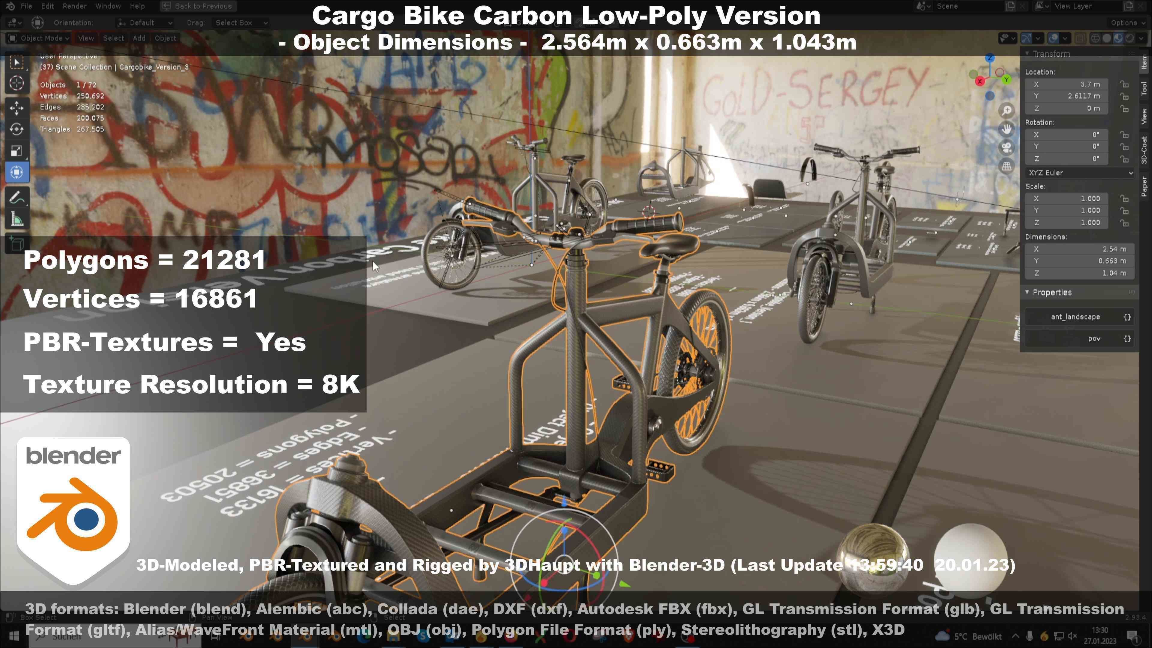 Cargo Bike Carbon Low-Poly and Rigged Version  Low-poly 3D model_61