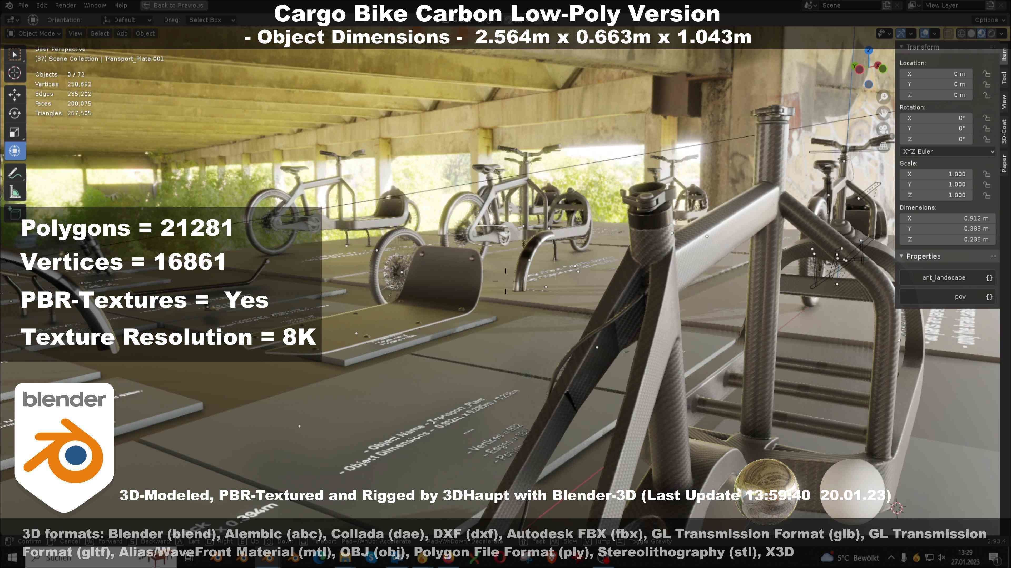 Cargo Bike Carbon Low-Poly and Rigged Version  Low-poly 3D model_90