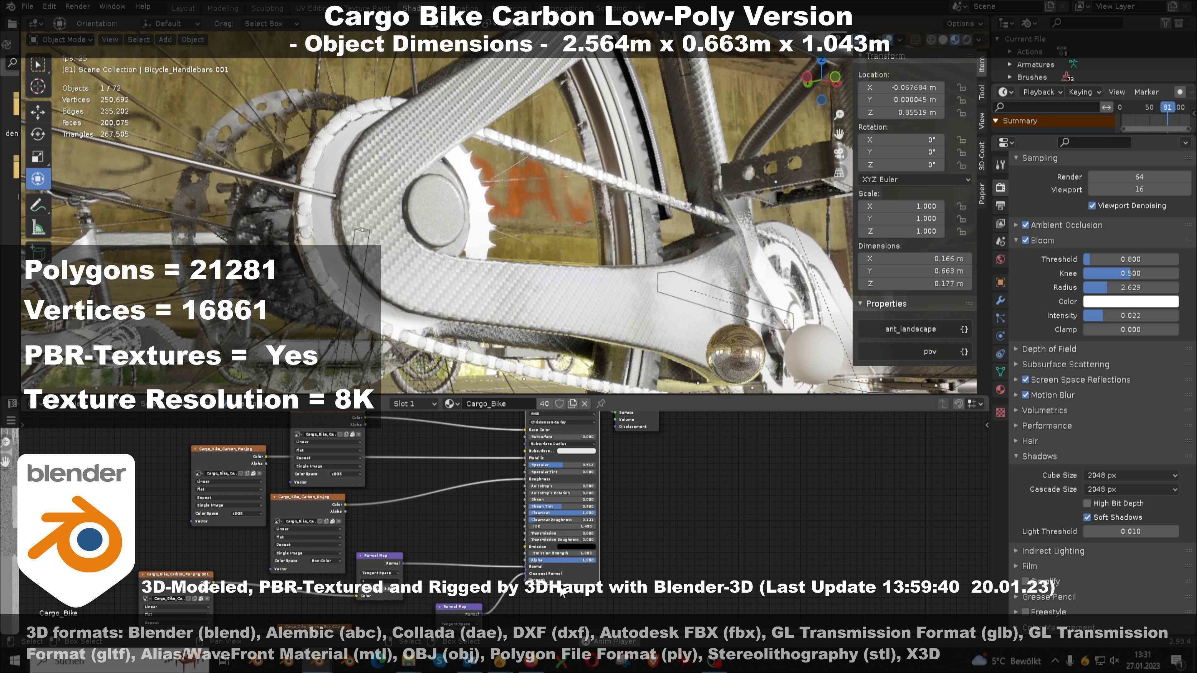 Cargo Bike Carbon Low-Poly and Rigged Version  Low-poly 3D model_139