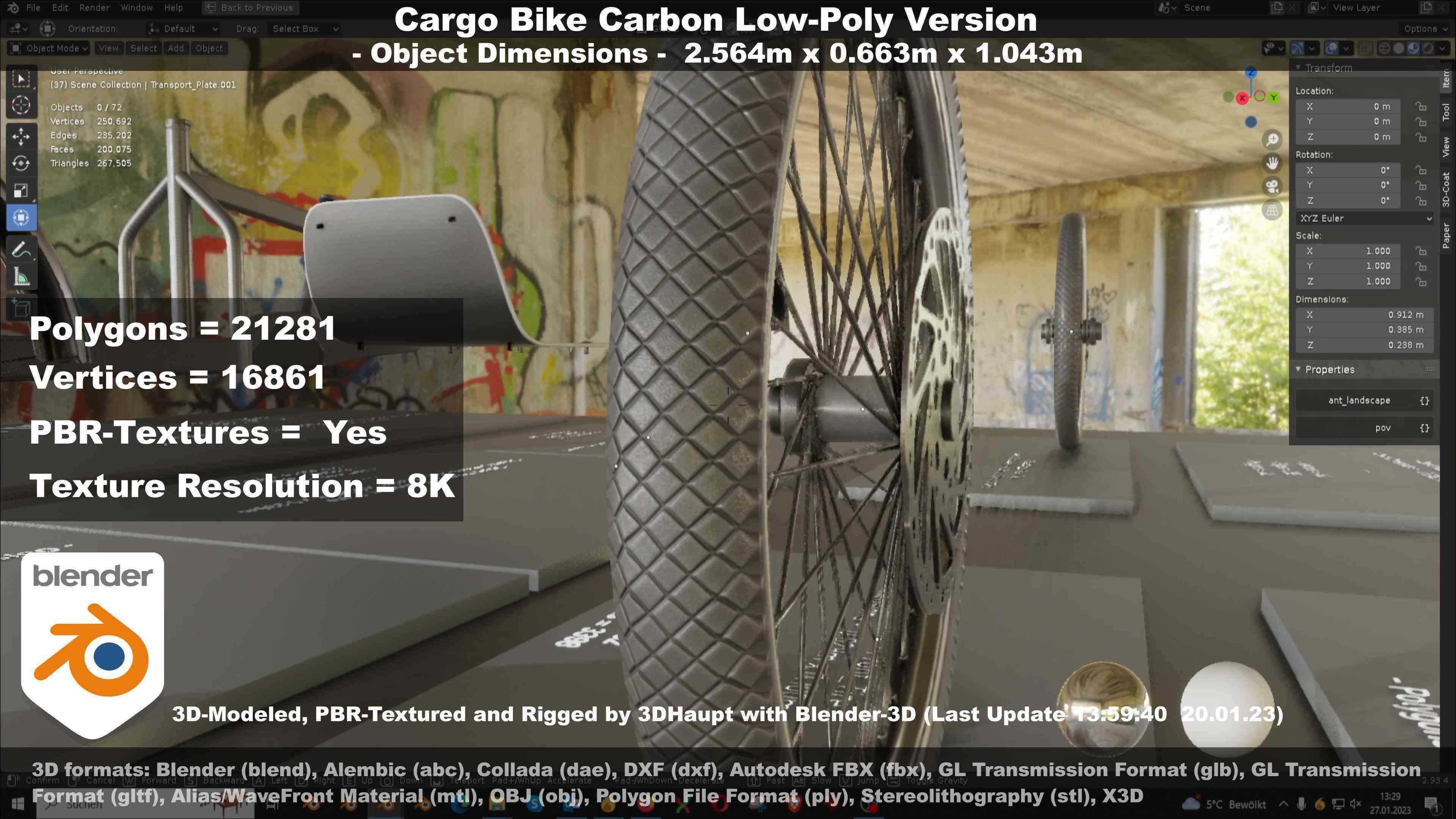 Cargo Bike Carbon Low-Poly and Rigged Version  Low-poly 3D model_64