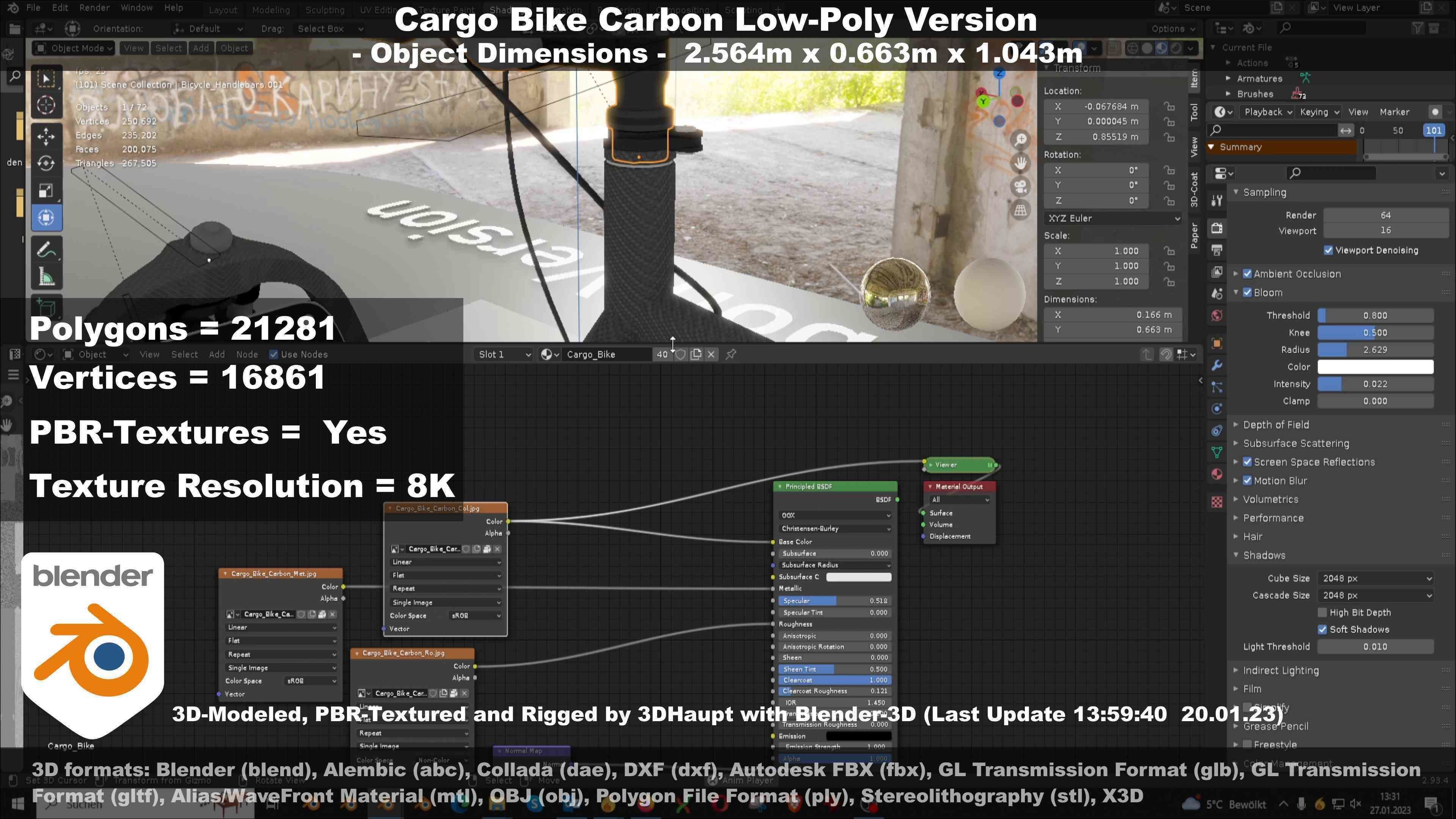 Cargo Bike Carbon Low-Poly and Rigged Version  Low-poly 3D model_130