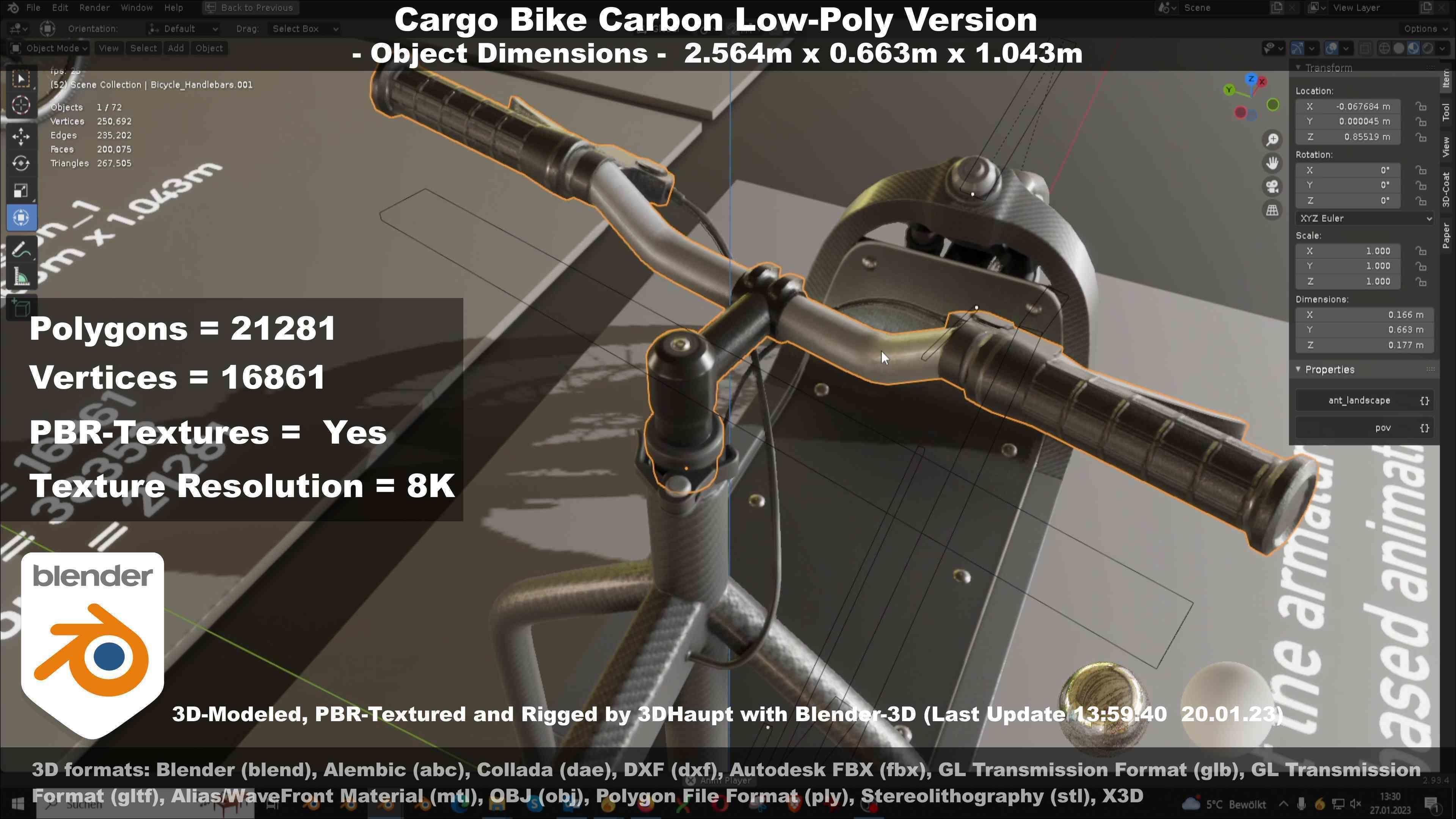 Cargo Bike Carbon Low-Poly and Rigged Version  Low-poly 3D model_105