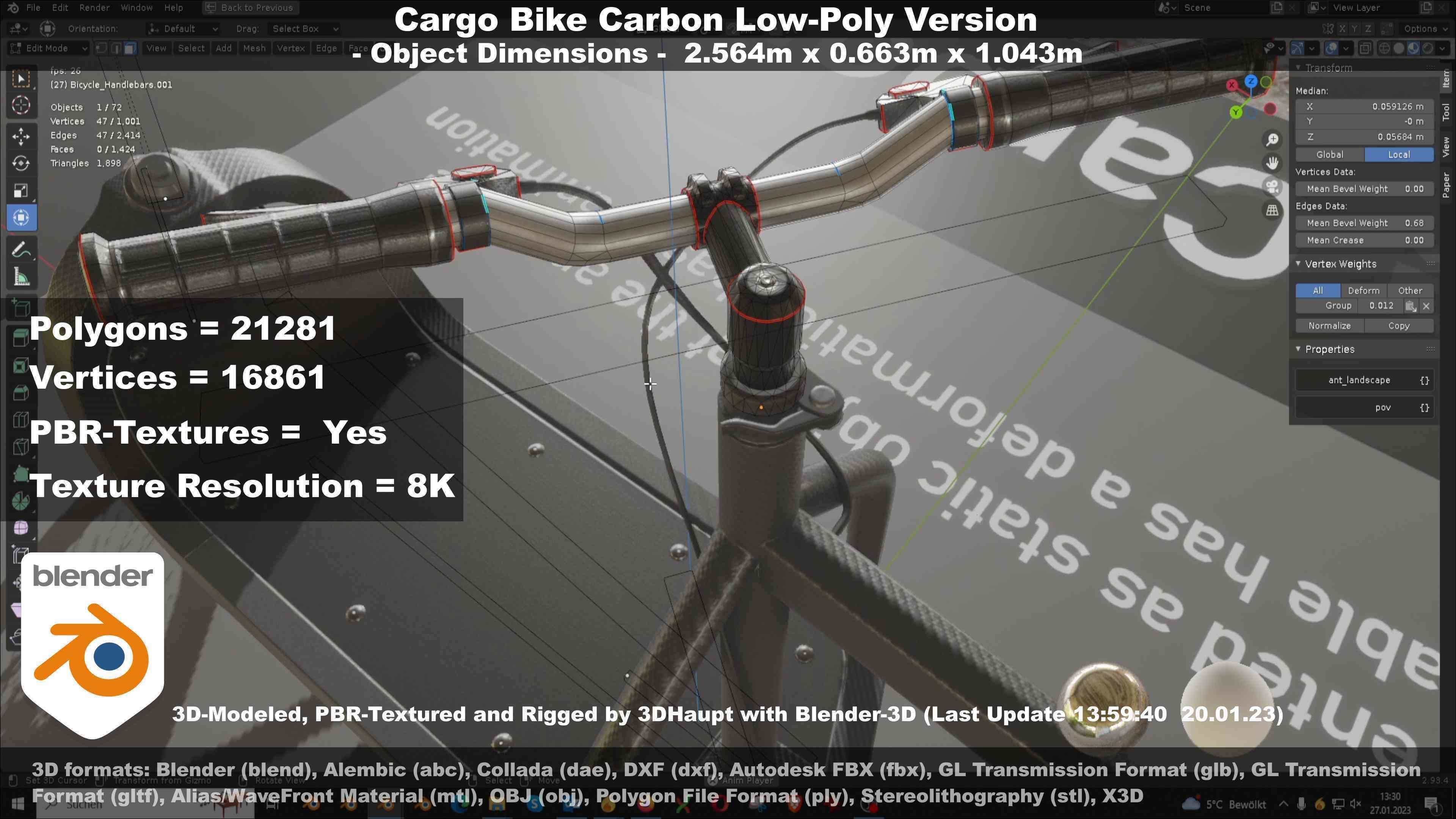 Cargo Bike Carbon Low-Poly and Rigged Version  Low-poly 3D model_69