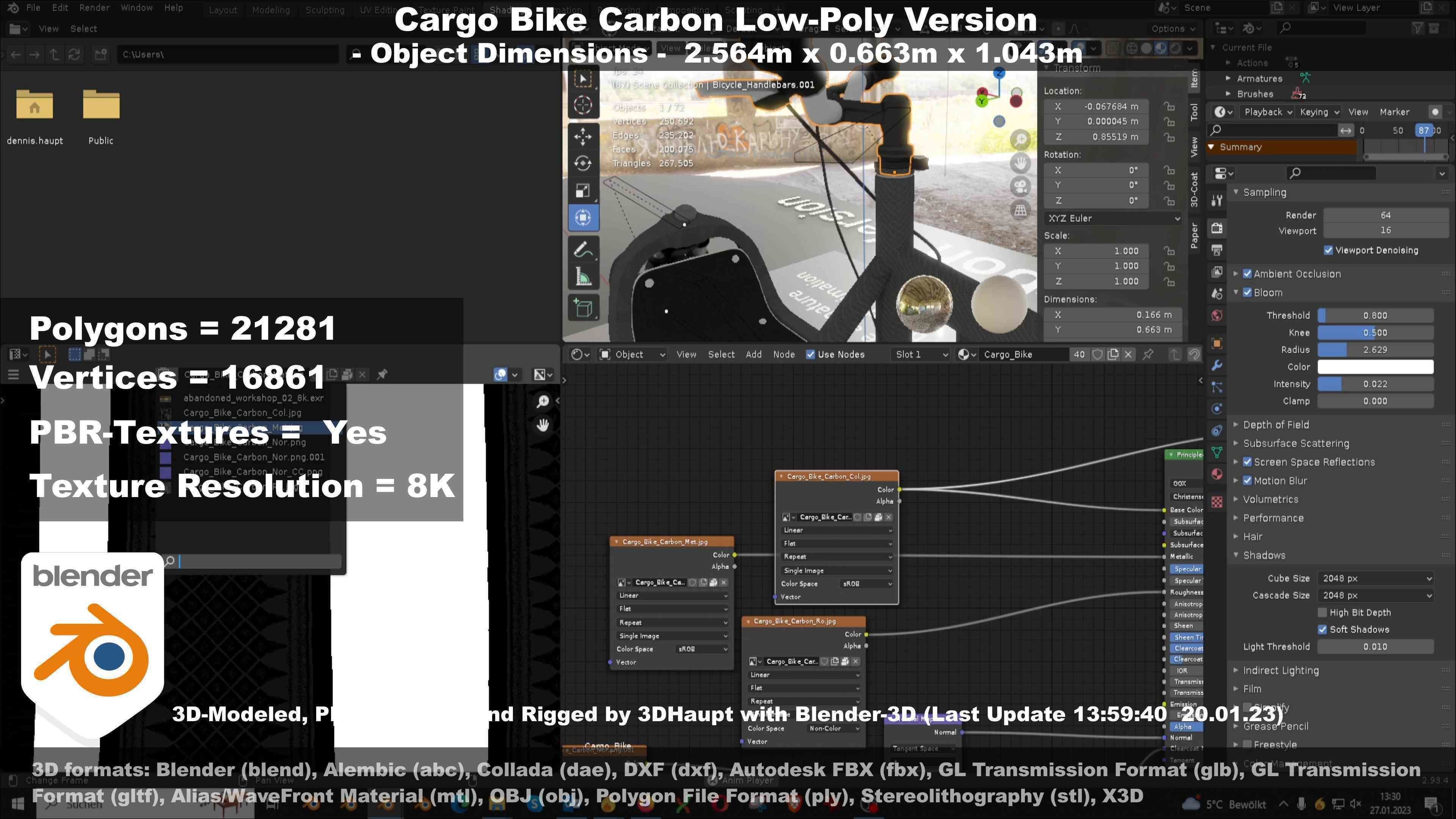 Cargo Bike Carbon Low-Poly and Rigged Version  Low-poly 3D model_120