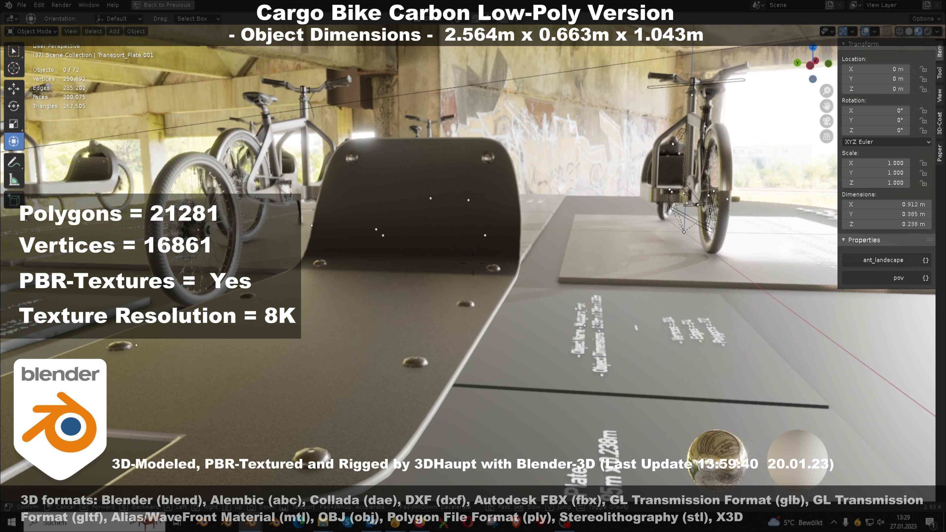 Cargo Bike Carbon Low-Poly and Rigged Version  Low-poly 3D model_91