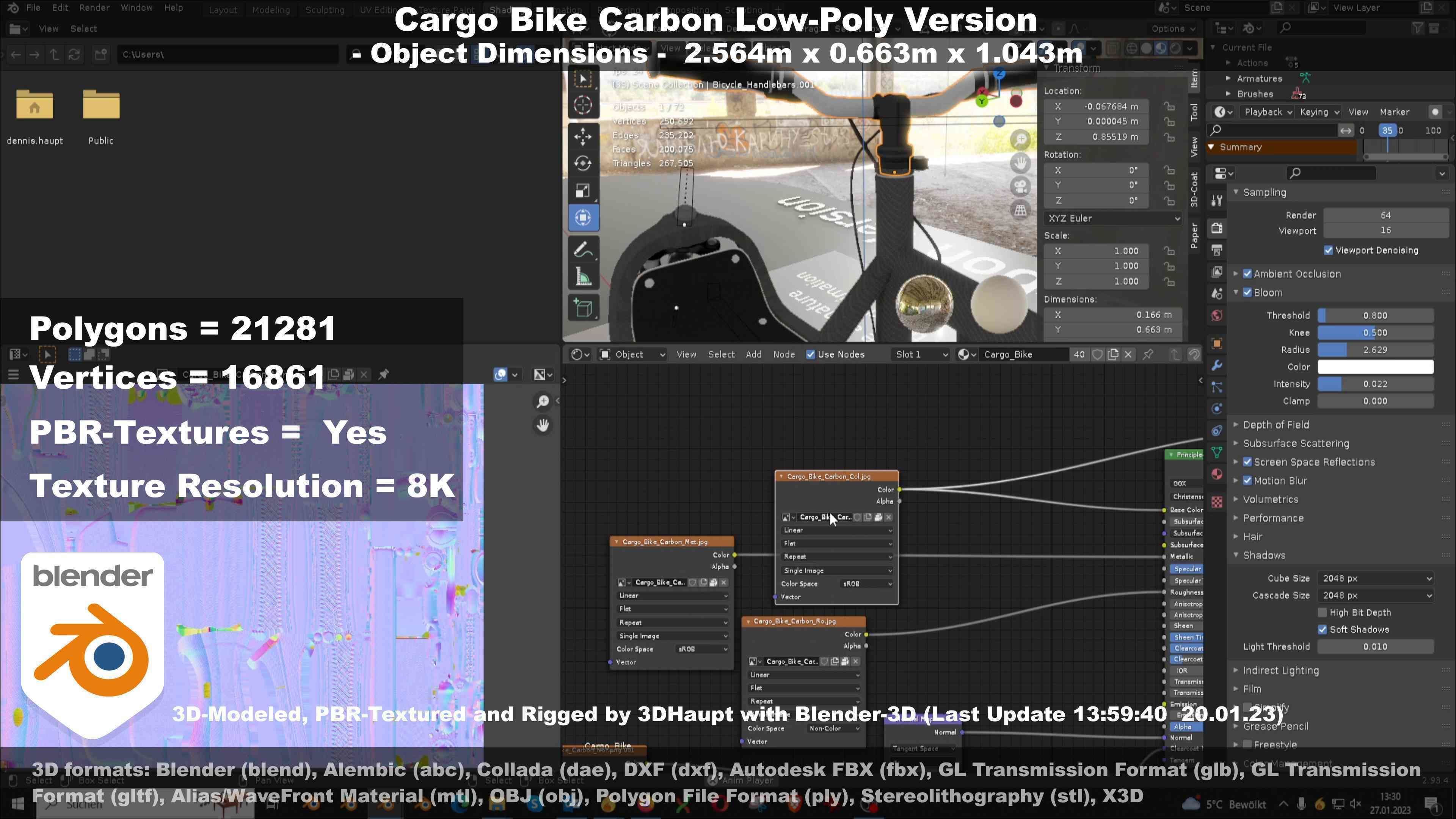 Cargo Bike Carbon Low-Poly and Rigged Version  Low-poly 3D model_117