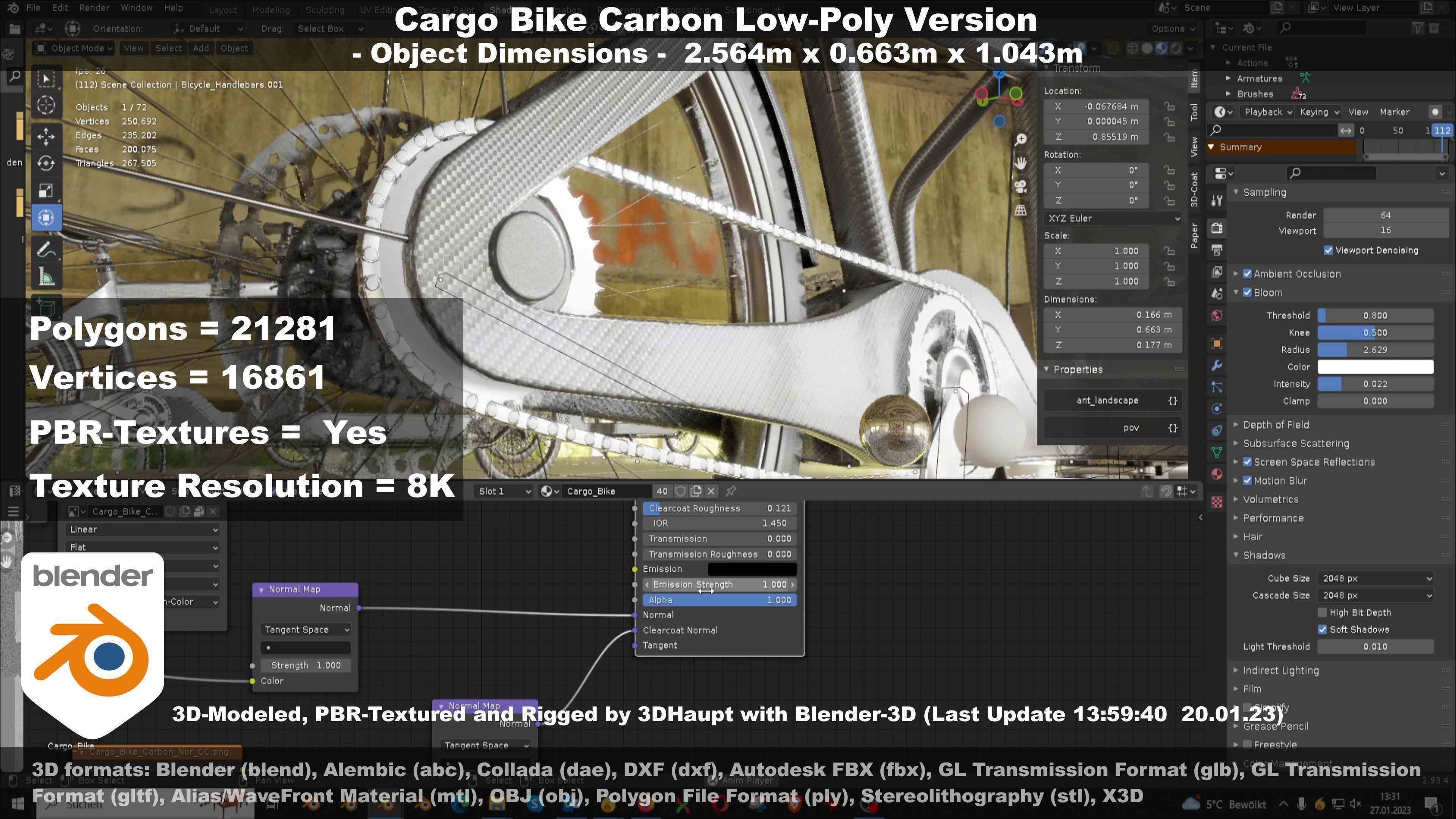 Cargo Bike Carbon Low-Poly and Rigged Version  Low-poly 3D model_140