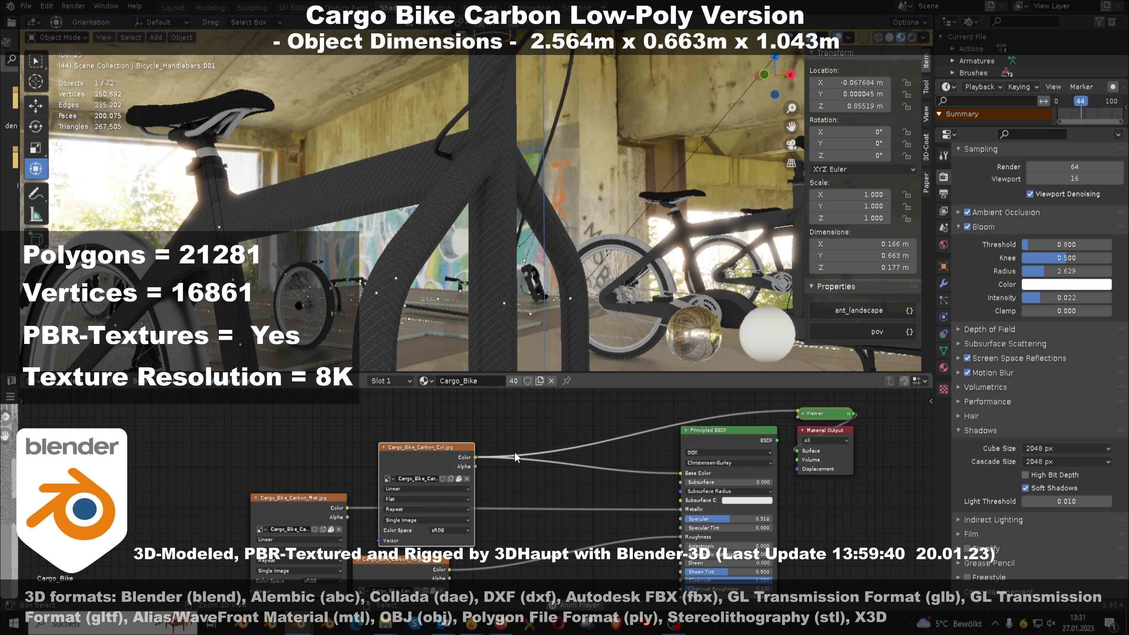 Cargo Bike Carbon Low-Poly and Rigged Version  Low-poly 3D model_132