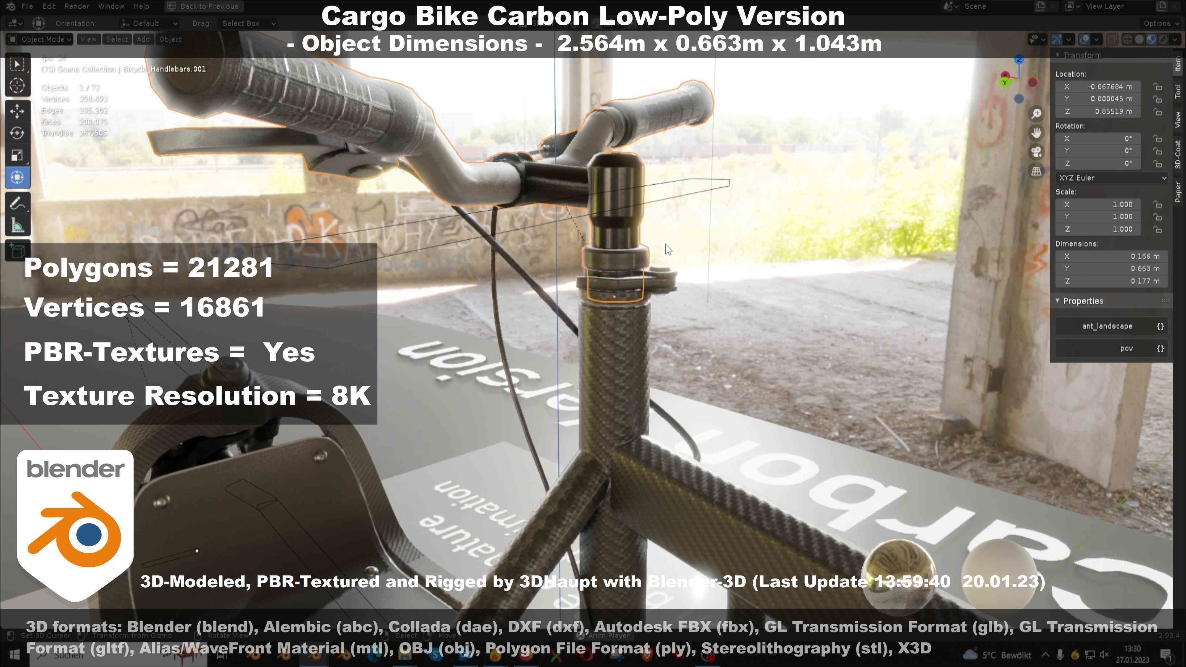 Cargo Bike Carbon Low-Poly and Rigged Version  Low-poly 3D model_111