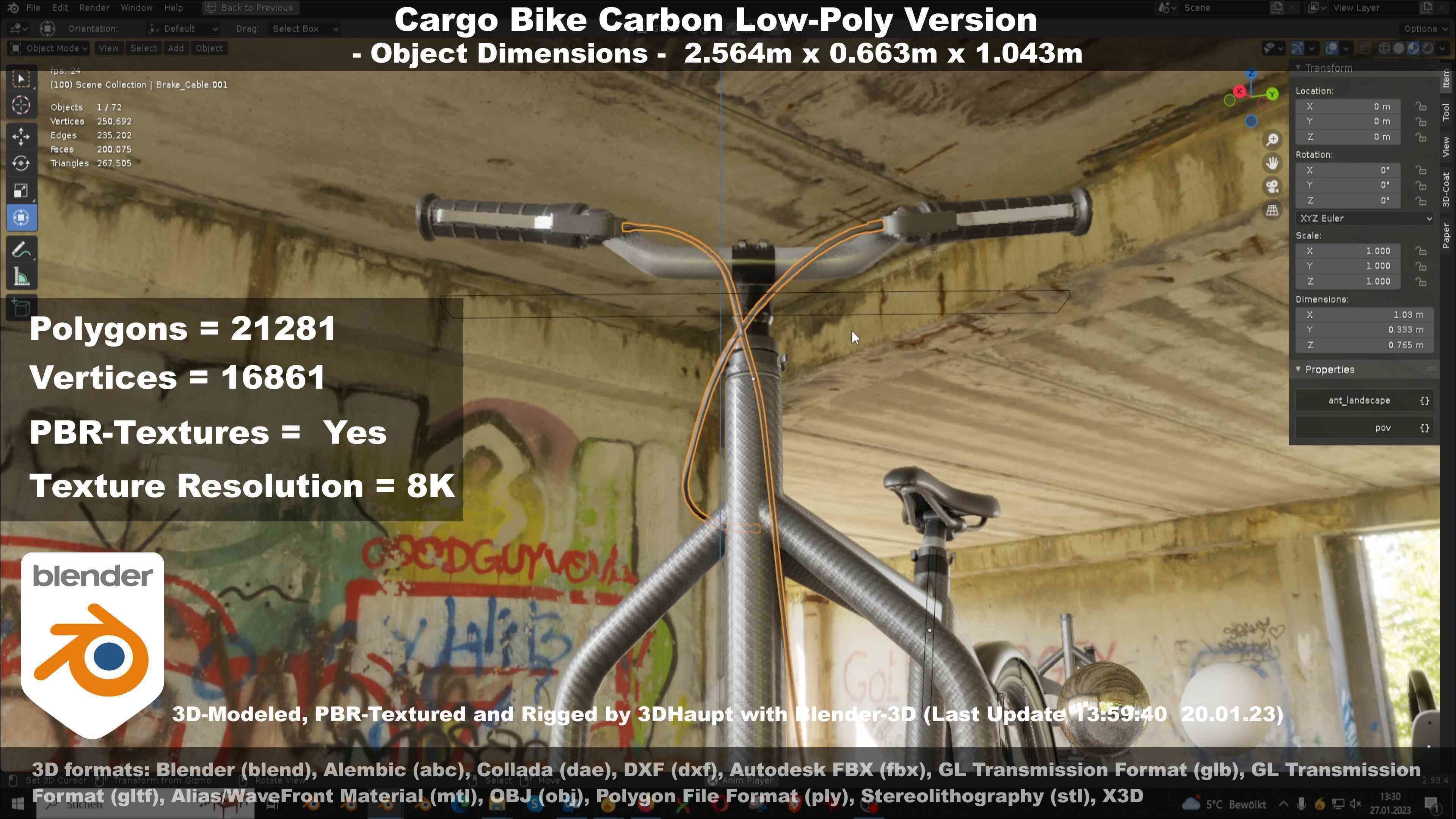 Cargo Bike Carbon Low-Poly and Rigged Version  Low-poly 3D model_109