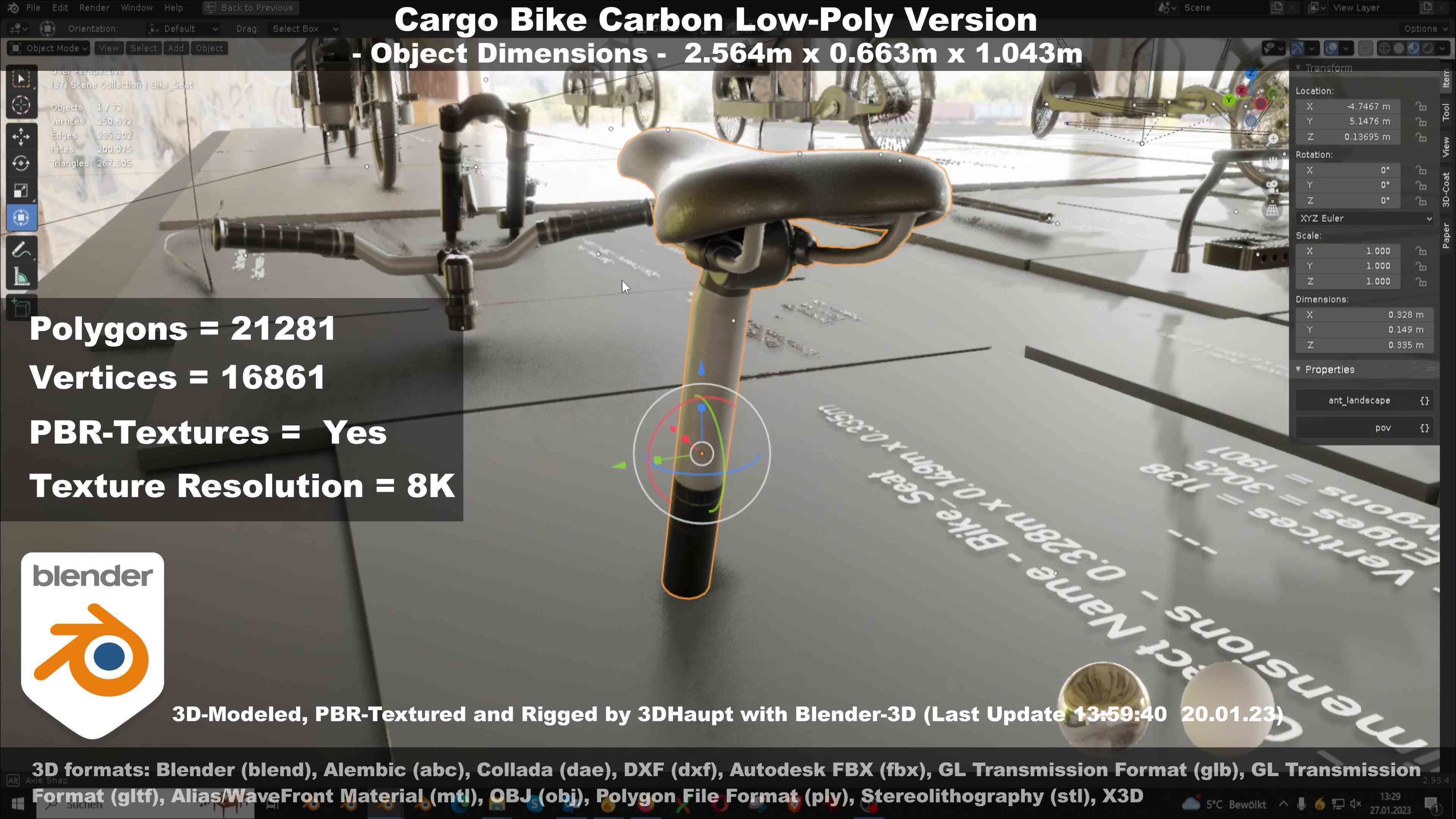 Cargo Bike Carbon Low-Poly and Rigged Version  Low-poly 3D model_51