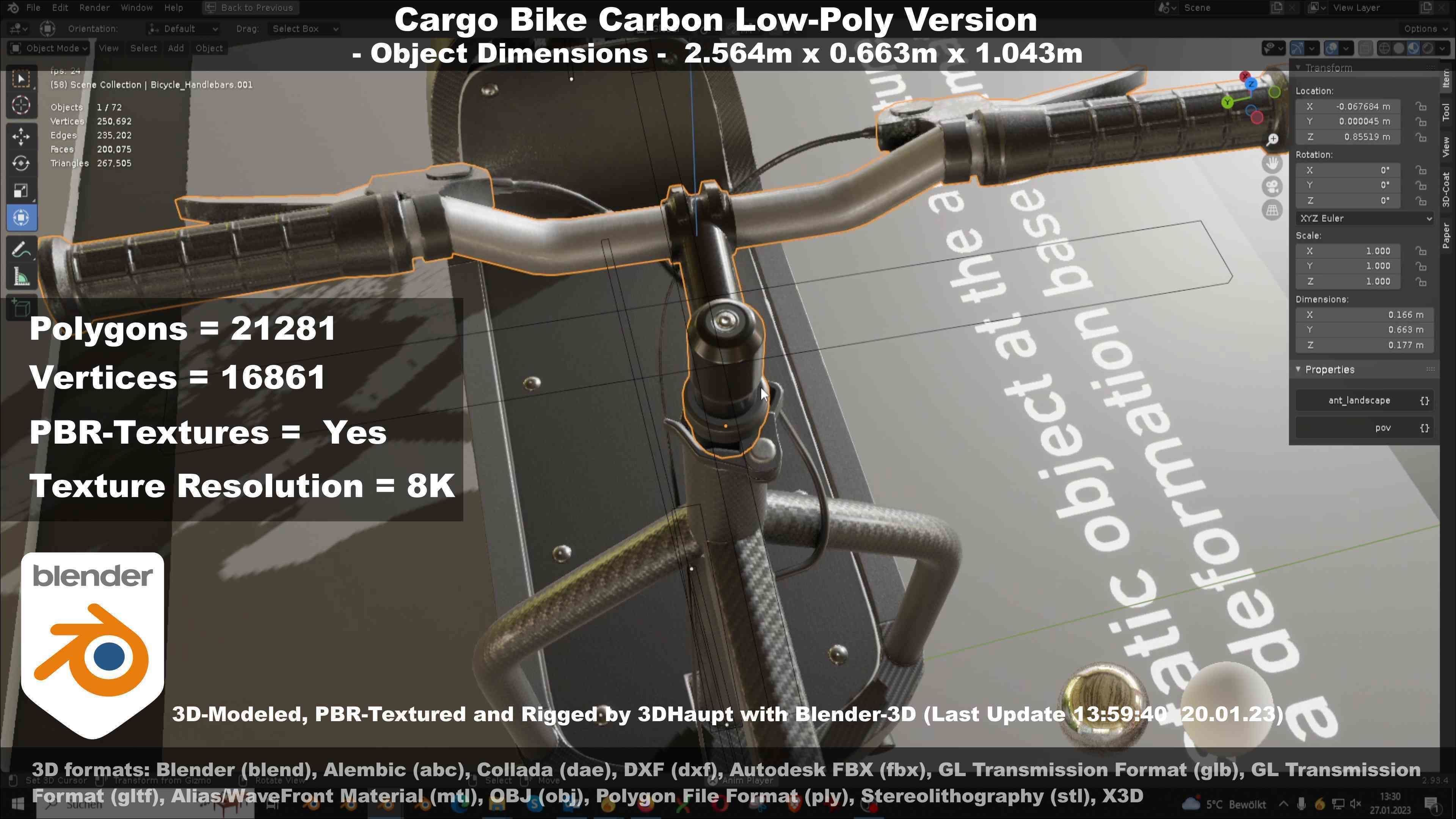 Cargo Bike Carbon Low-Poly and Rigged Version  Low-poly 3D model_110