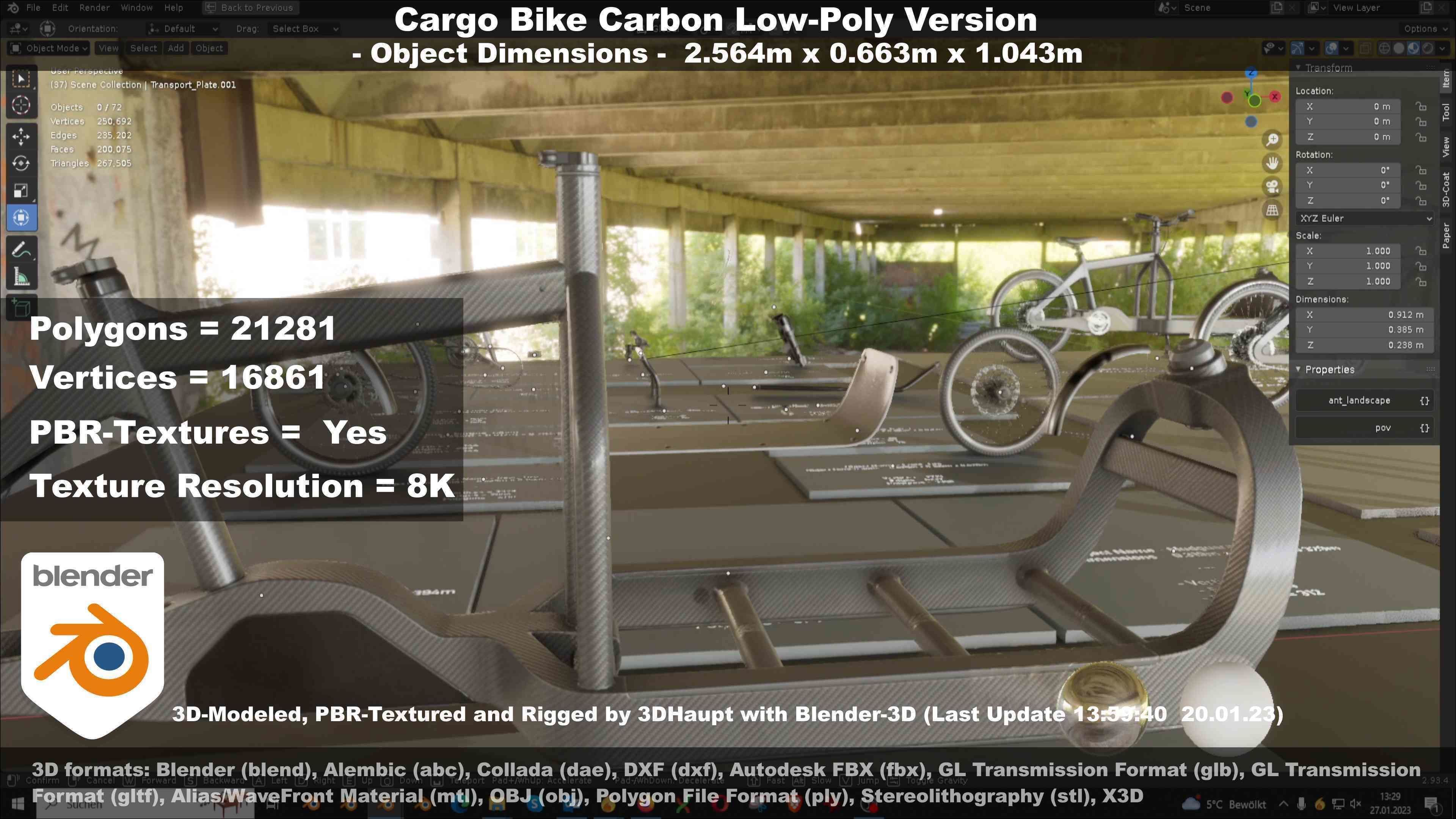 Cargo Bike Carbon Low-Poly and Rigged Version  Low-poly 3D model_88