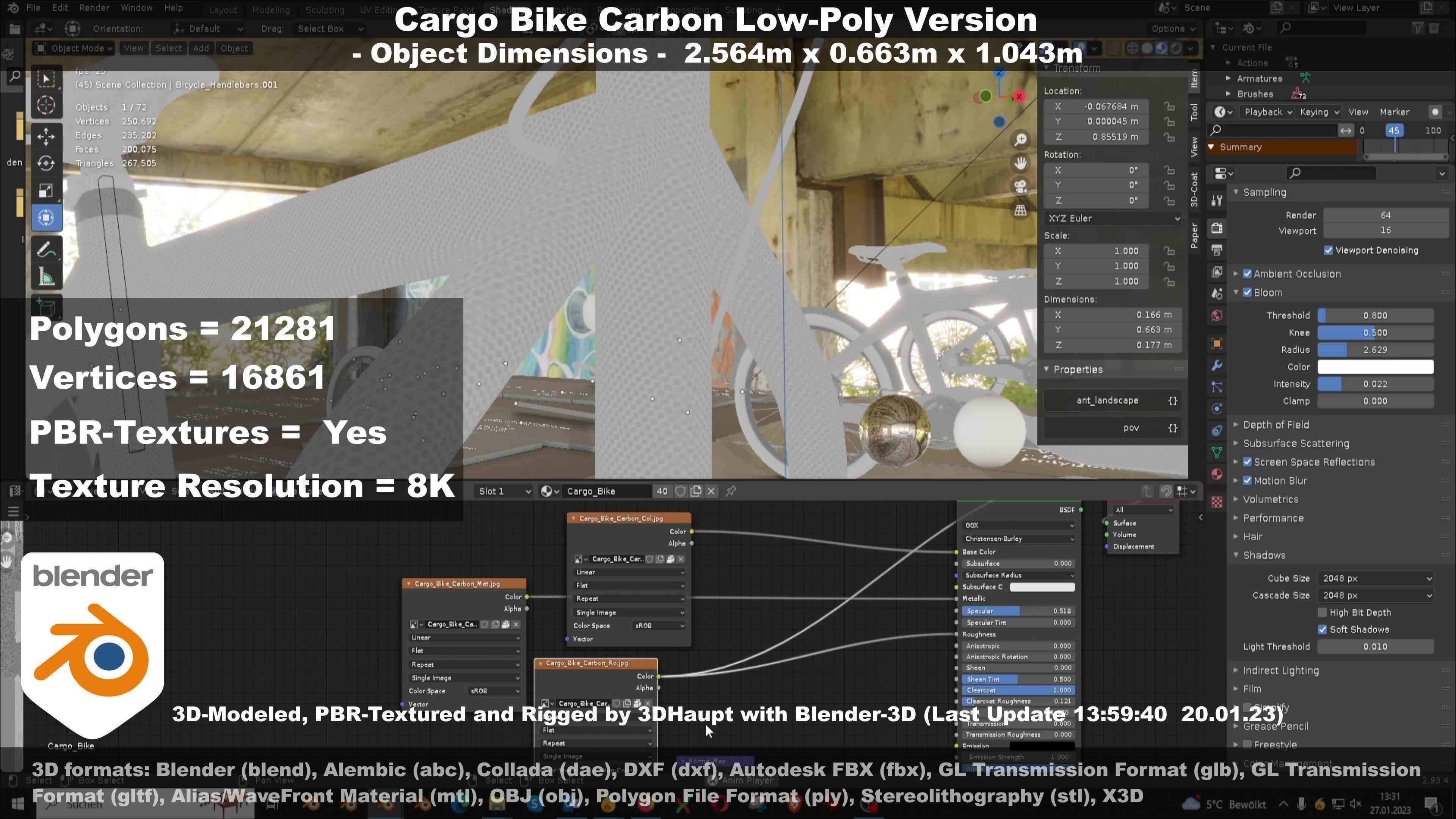 Cargo Bike Carbon Low-Poly and Rigged Version  Low-poly 3D model_135