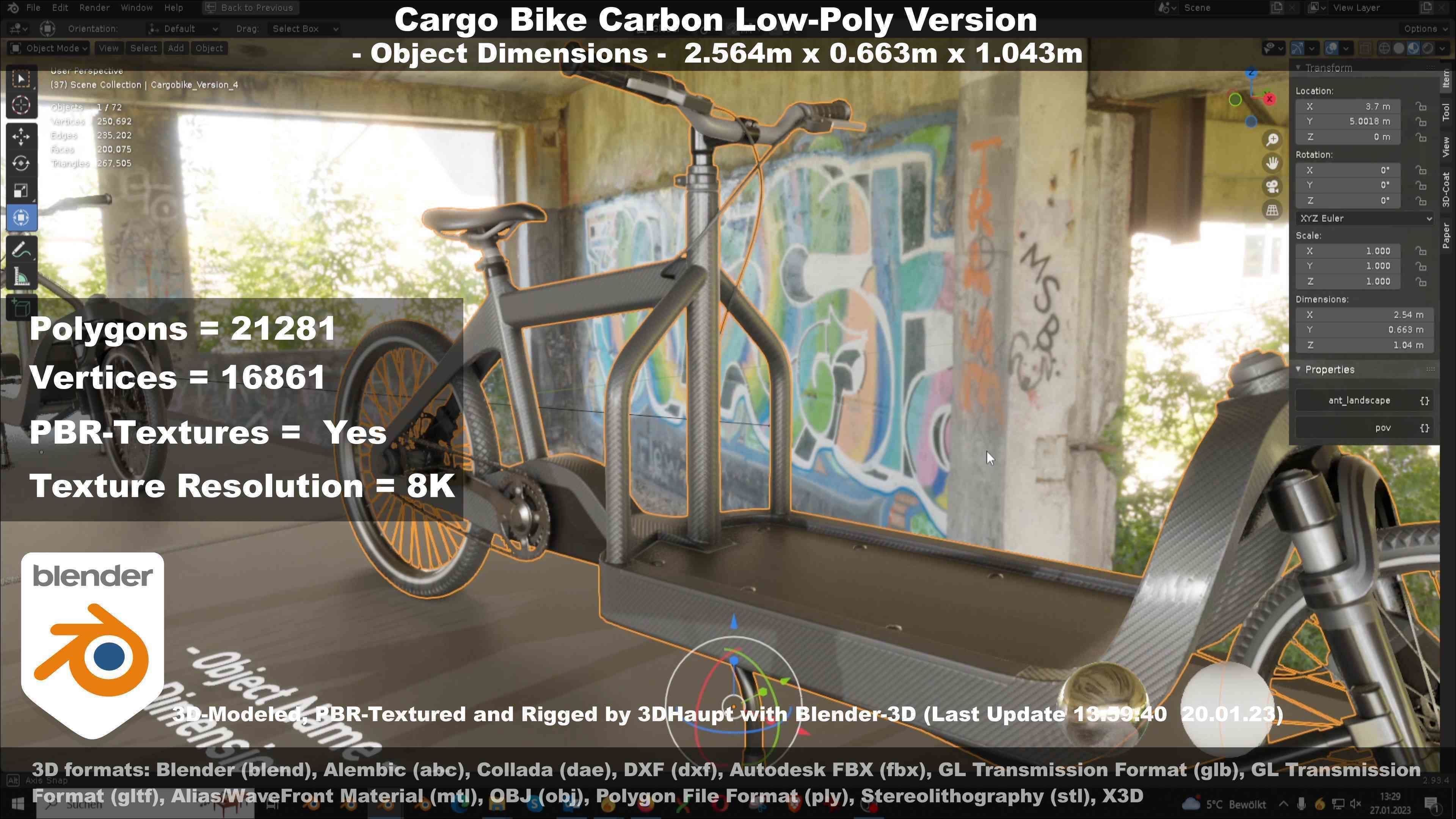 Cargo Bike Carbon Low-Poly and Rigged Version  Low-poly 3D model_55