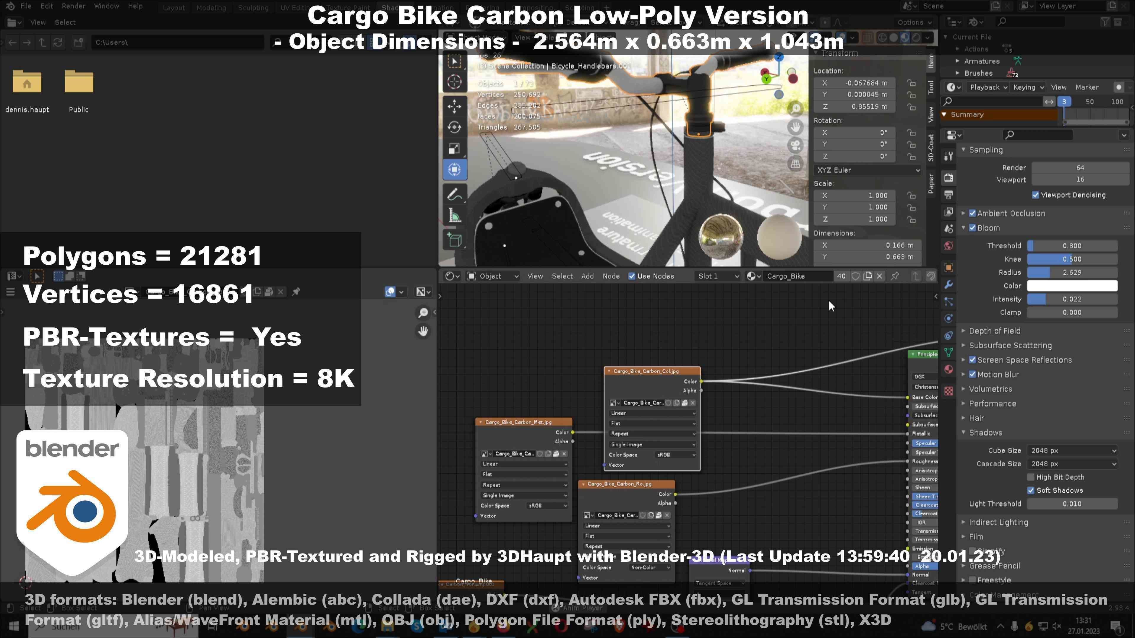 Cargo Bike Carbon Low-Poly and Rigged Version  Low-poly 3D model_123
