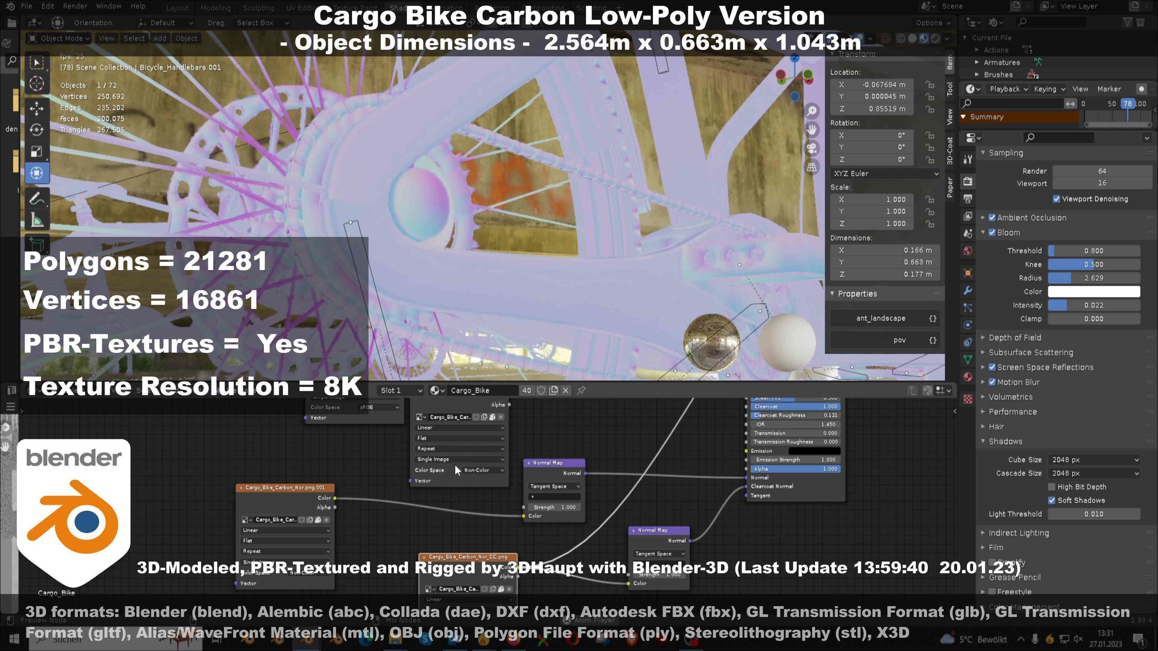 Cargo Bike Carbon Low-Poly and Rigged Version  Low-poly 3D model_136