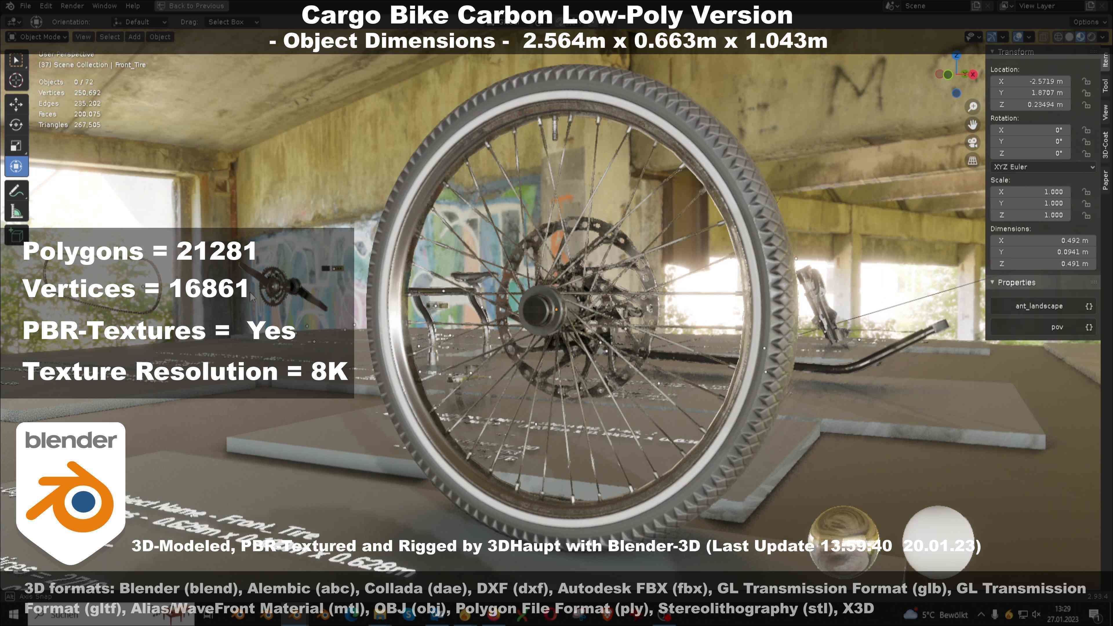 Cargo Bike Carbon Low-Poly and Rigged Version  Low-poly 3D model_95