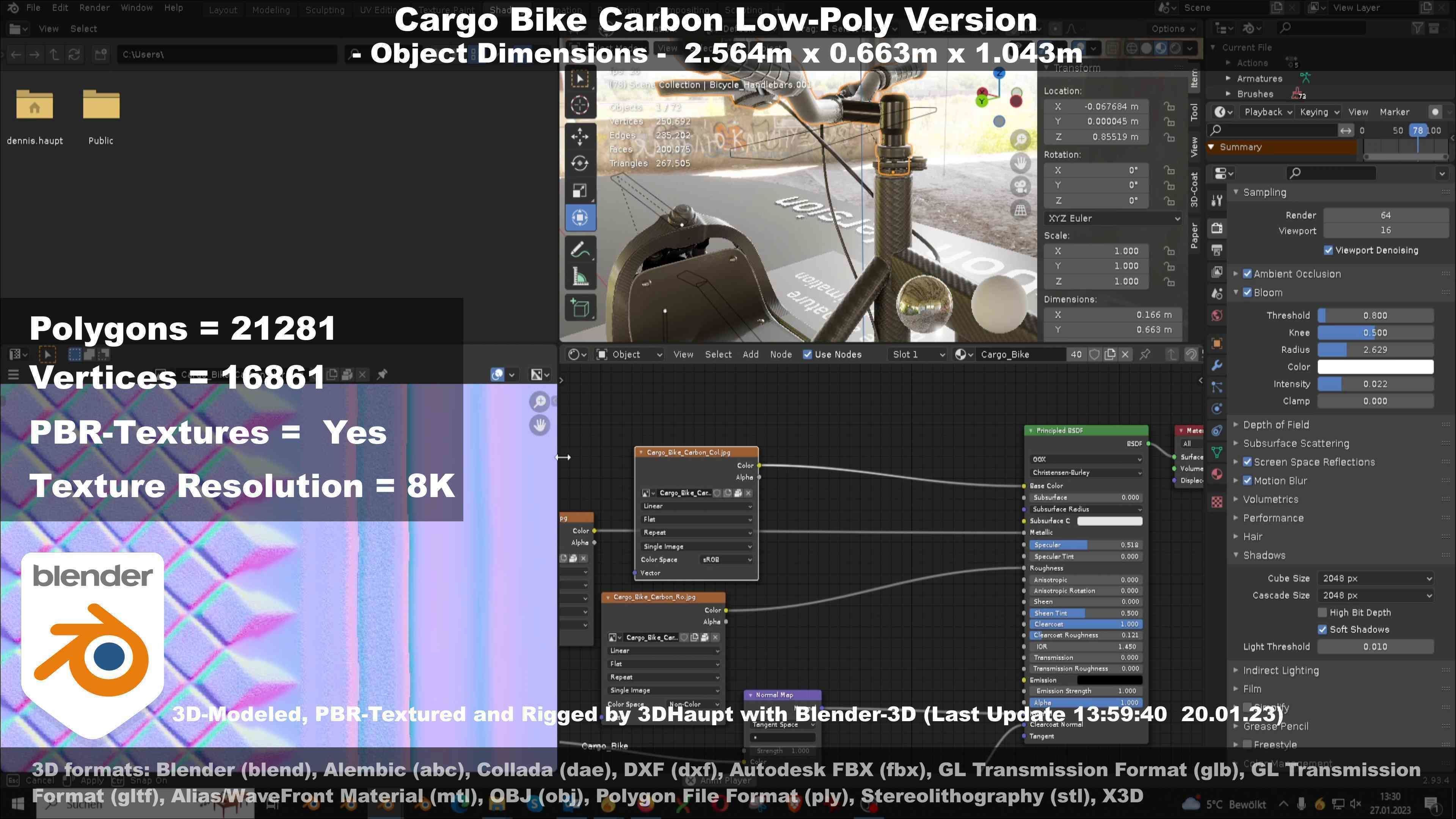 Cargo Bike Carbon Low-Poly and Rigged Version  Low-poly 3D model_72