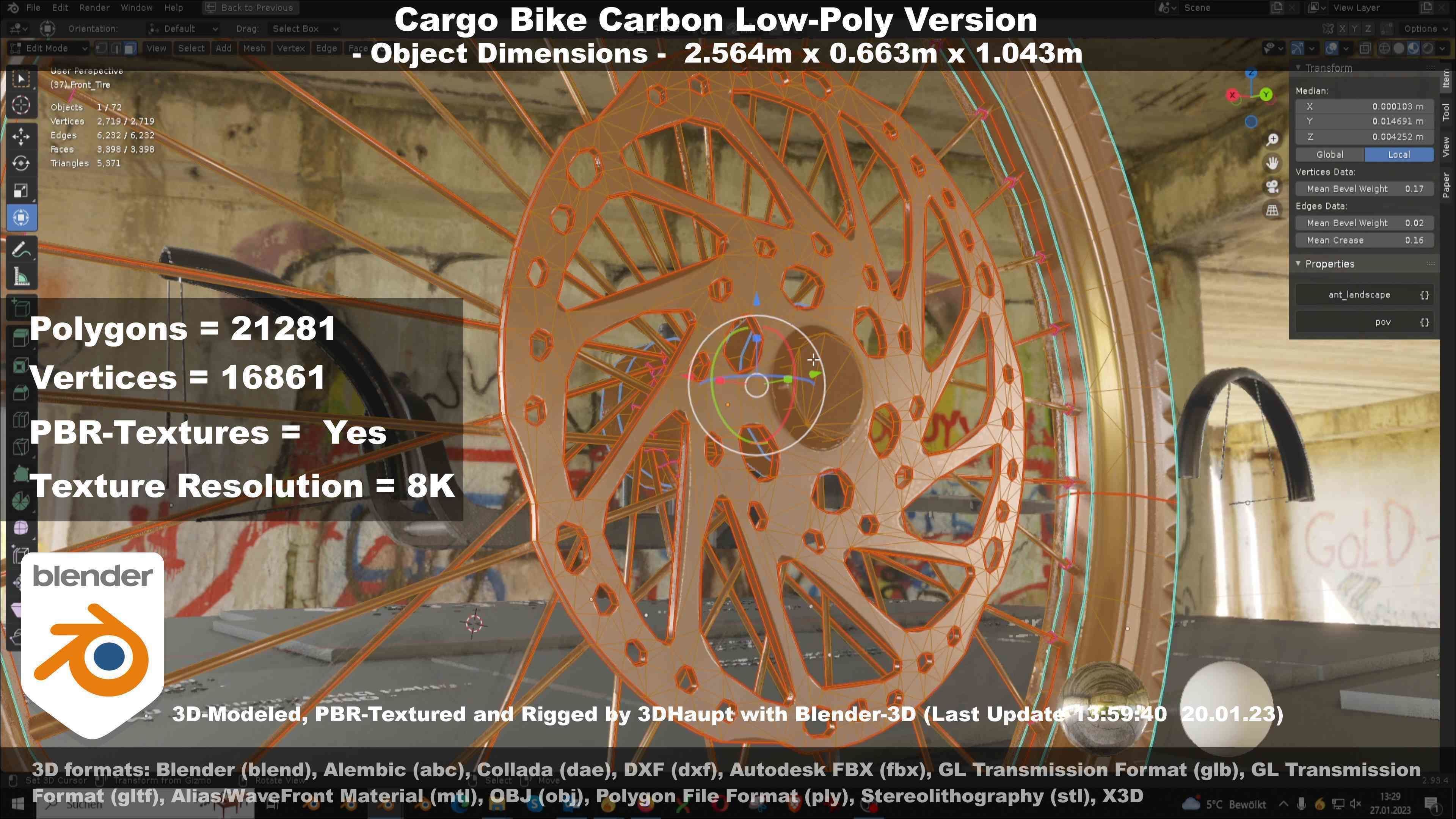 Cargo Bike Carbon Low-Poly and Rigged Version  Low-poly 3D model_93