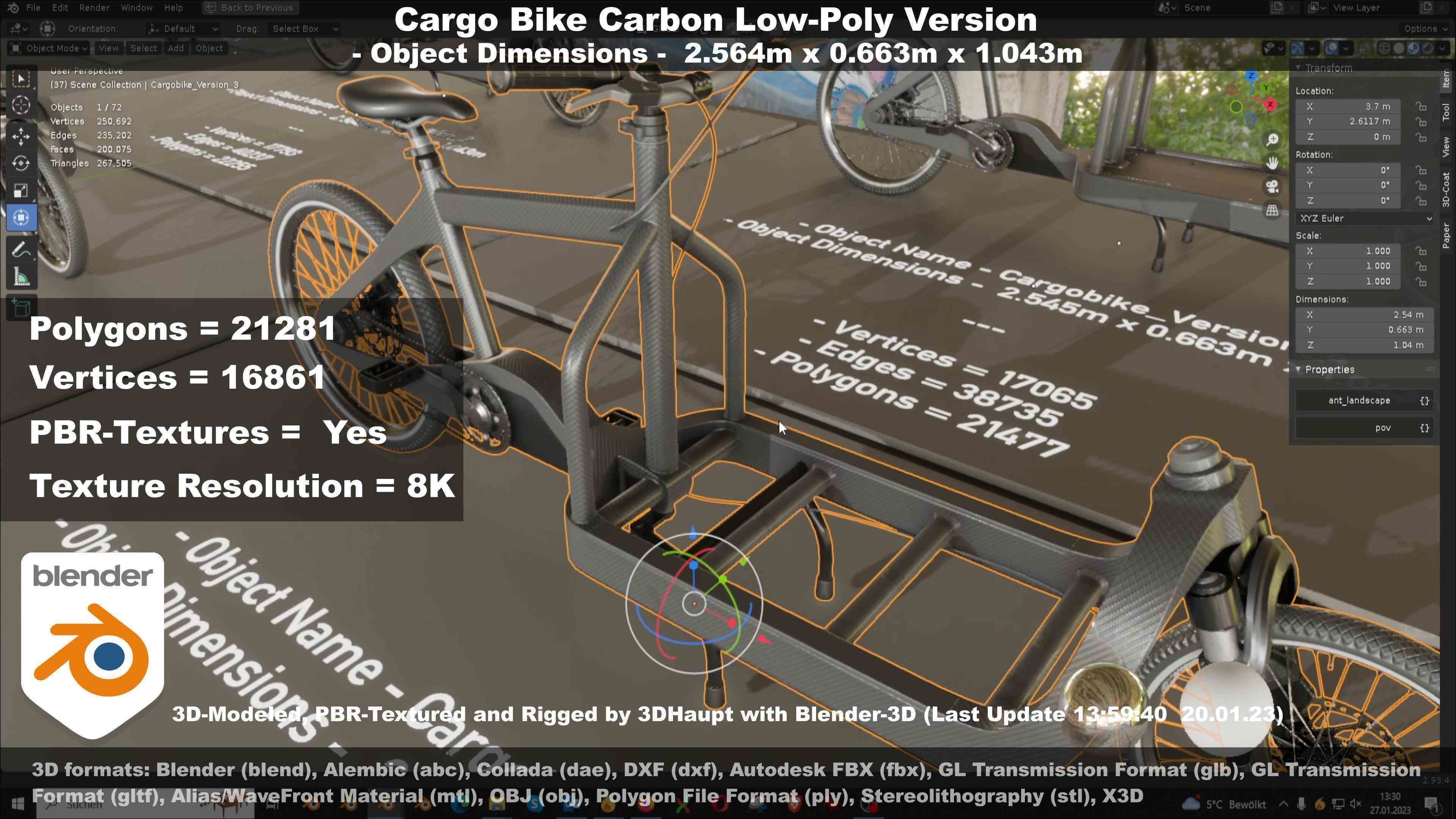 Cargo Bike Carbon Low-Poly and Rigged Version  Low-poly 3D model_58