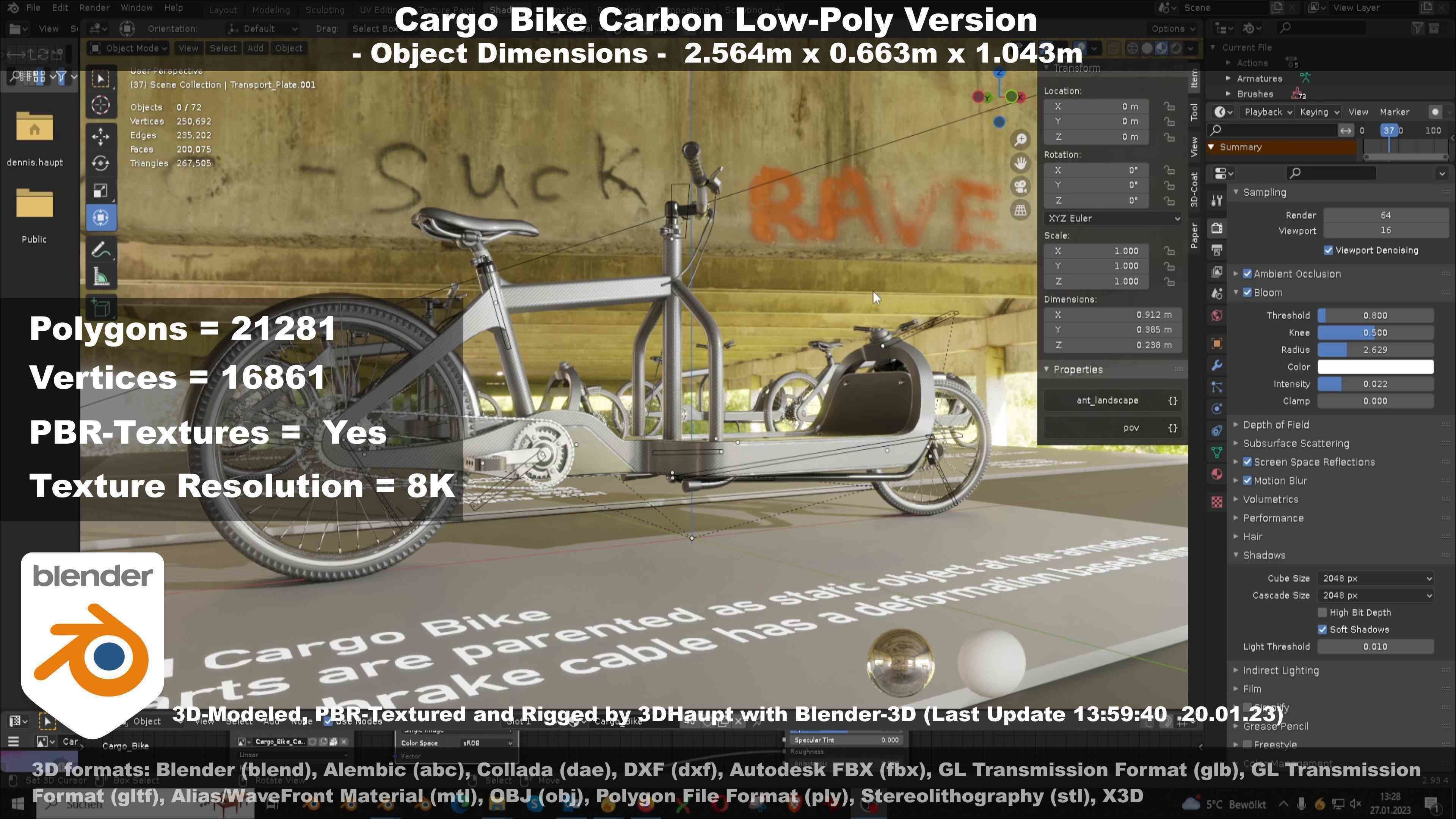 Cargo Bike Carbon Low-Poly and Rigged Version  Low-poly 3D model_78