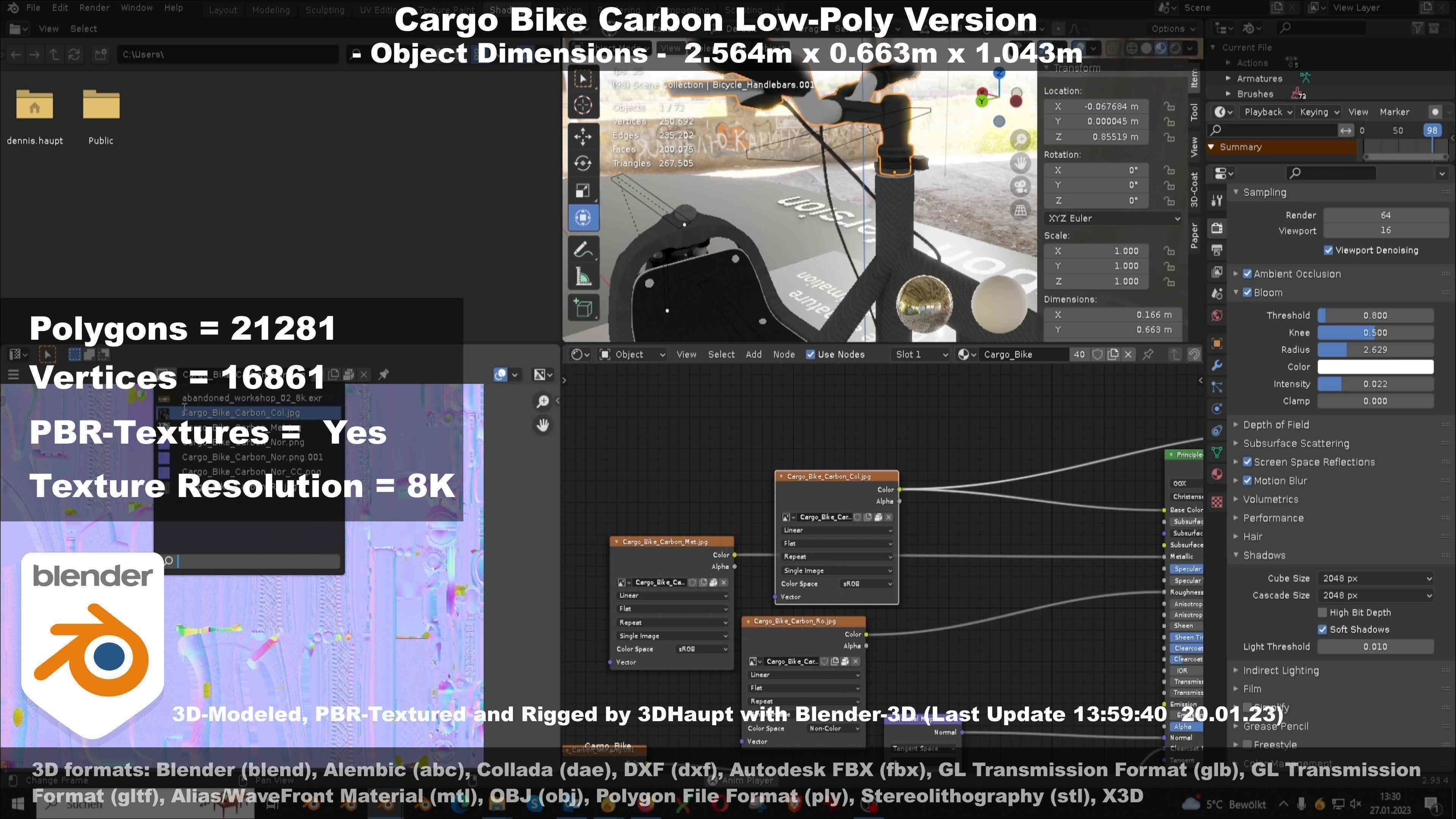 Cargo Bike Carbon Low-Poly and Rigged Version  Low-poly 3D model_118