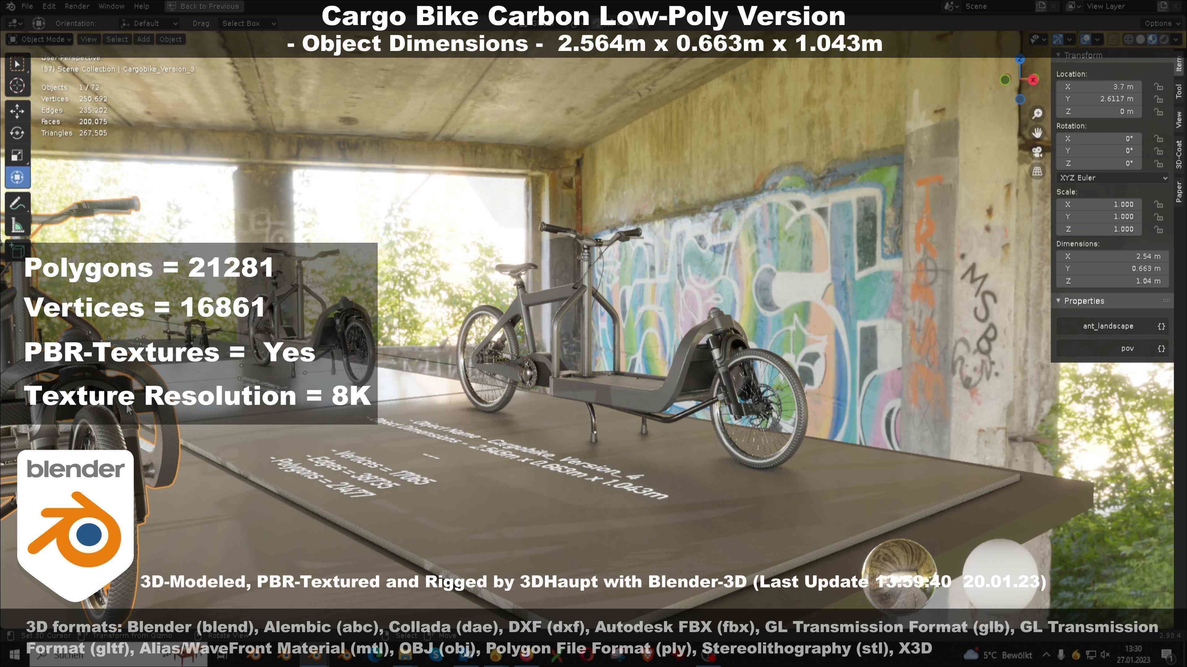 Cargo Bike Carbon Low-Poly and Rigged Version  Low-poly 3D model_56