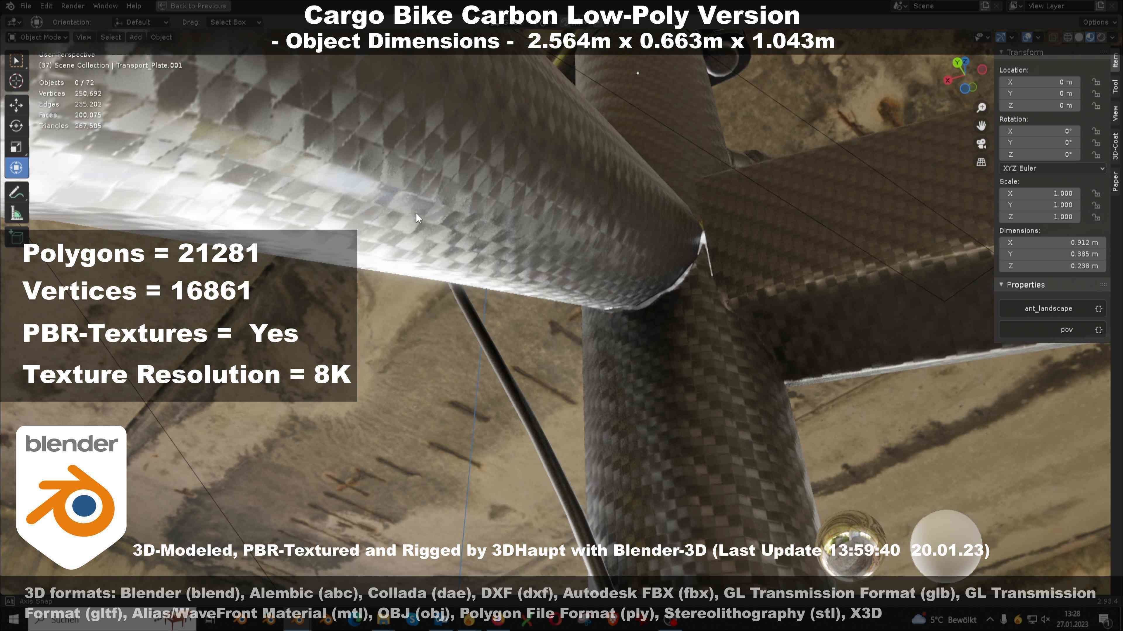 Cargo Bike Carbon Low-Poly and Rigged Version  Low-poly 3D model_100