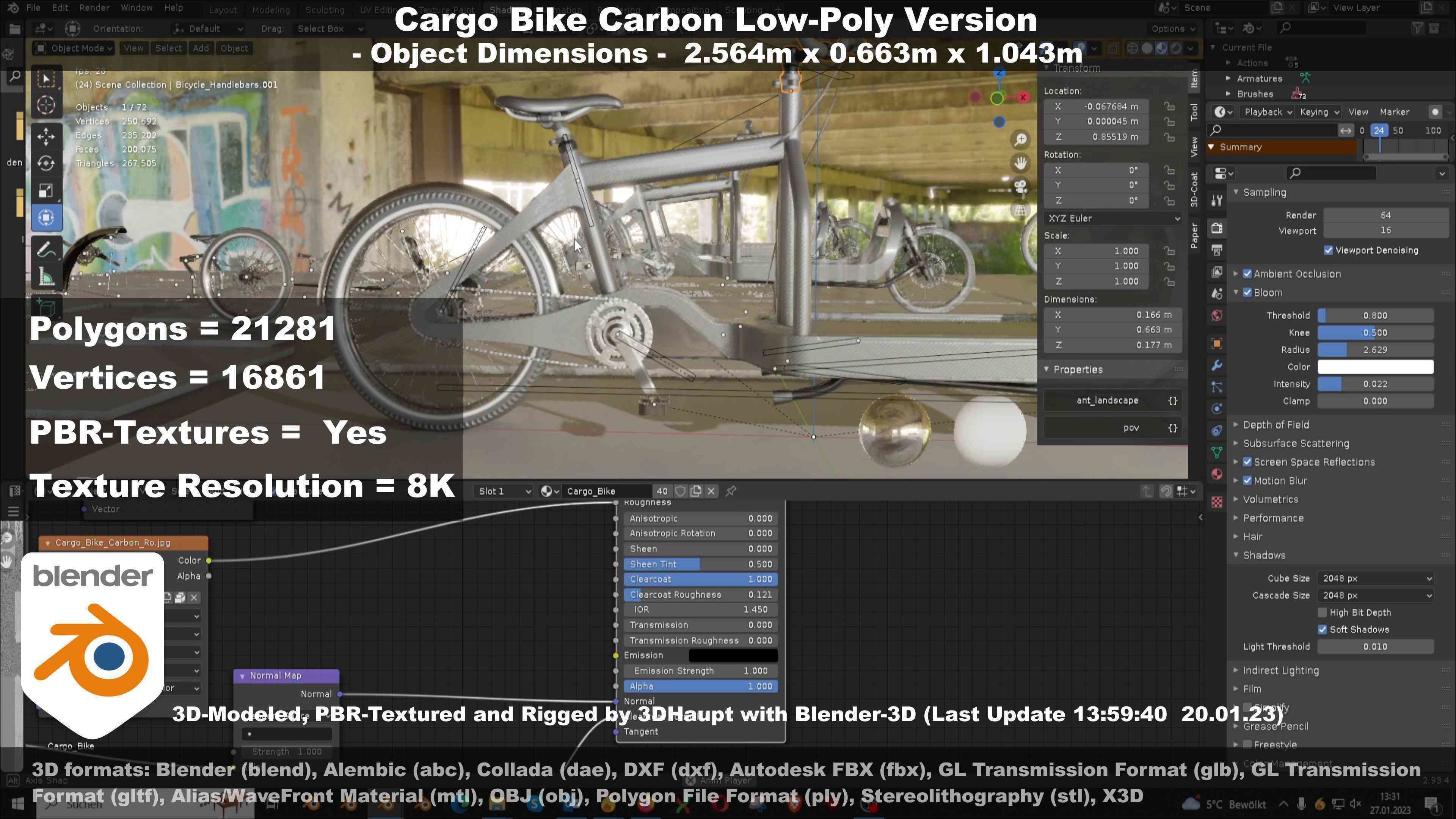 Cargo Bike Carbon Low-Poly and Rigged Version  Low-poly 3D model_143