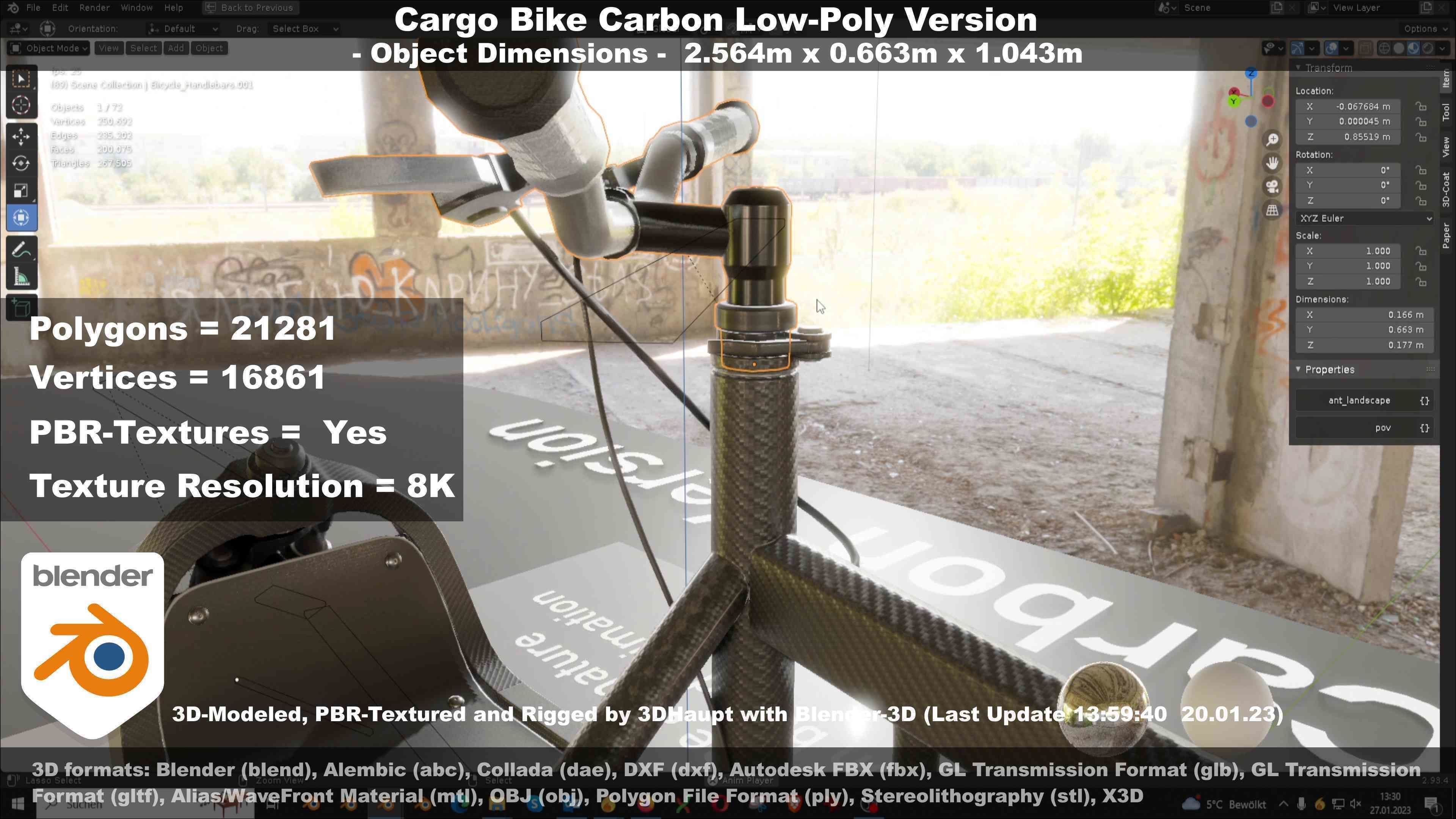 Cargo Bike Carbon Low-Poly and Rigged Version  Low-poly 3D model_112