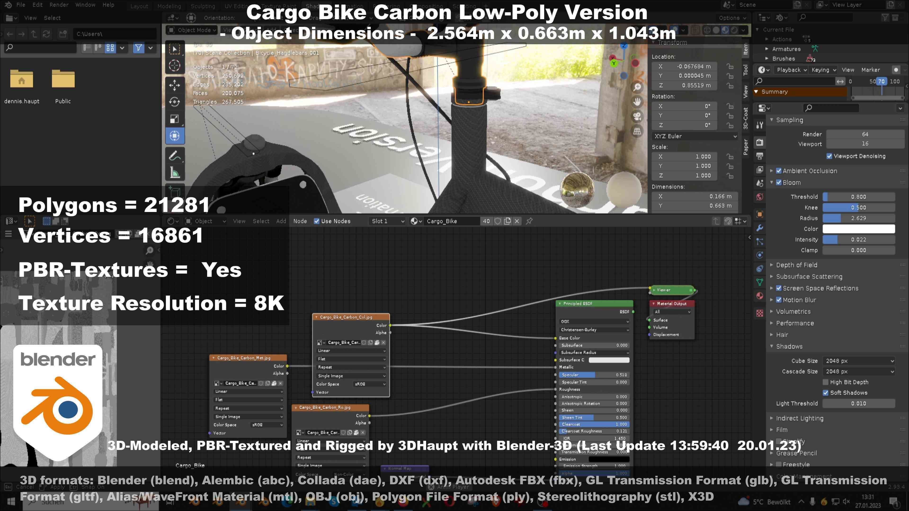 Cargo Bike Carbon Low-Poly and Rigged Version  Low-poly 3D model_128
