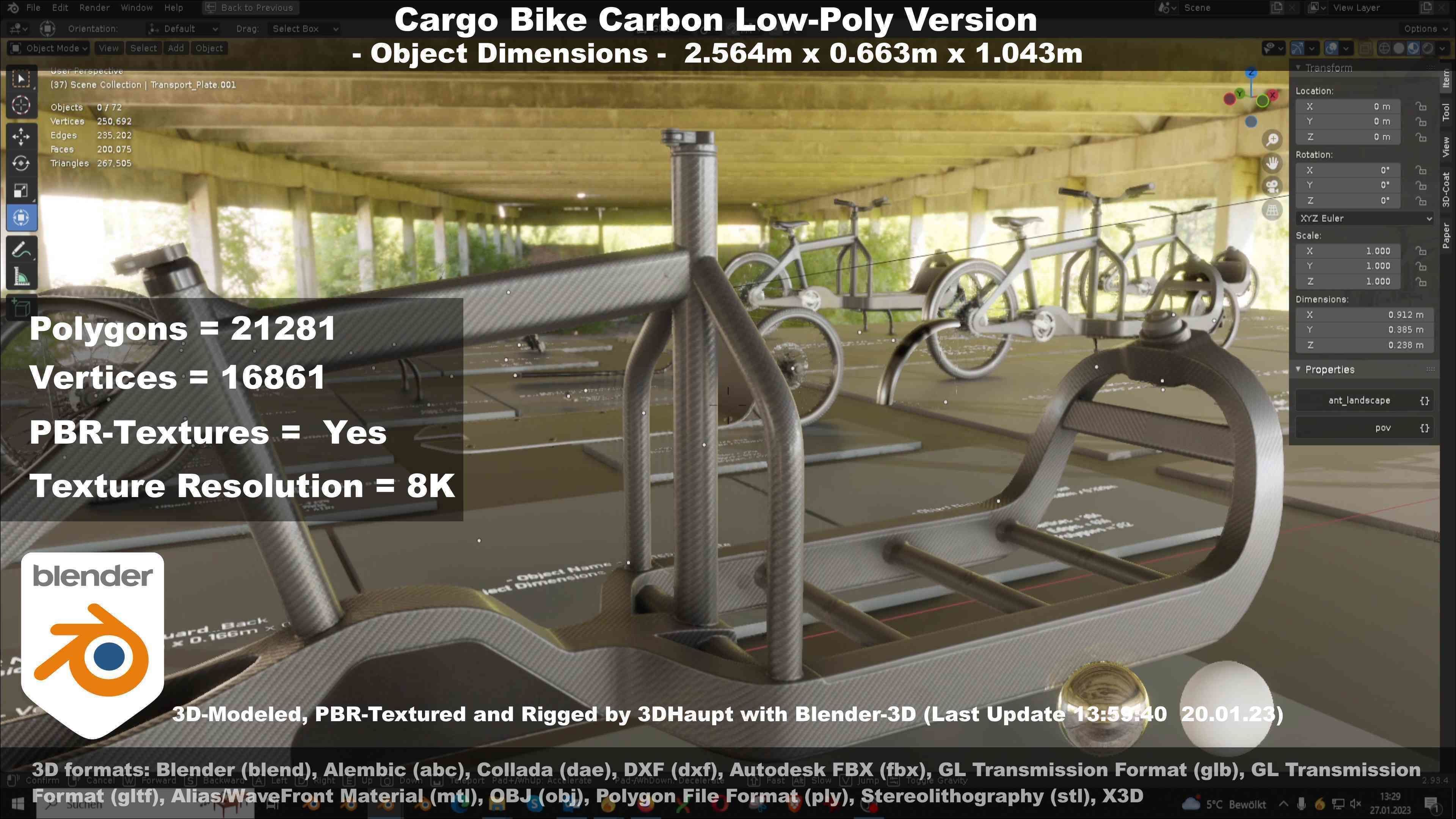 Cargo Bike Carbon Low-Poly and Rigged Version  Low-poly 3D model_89