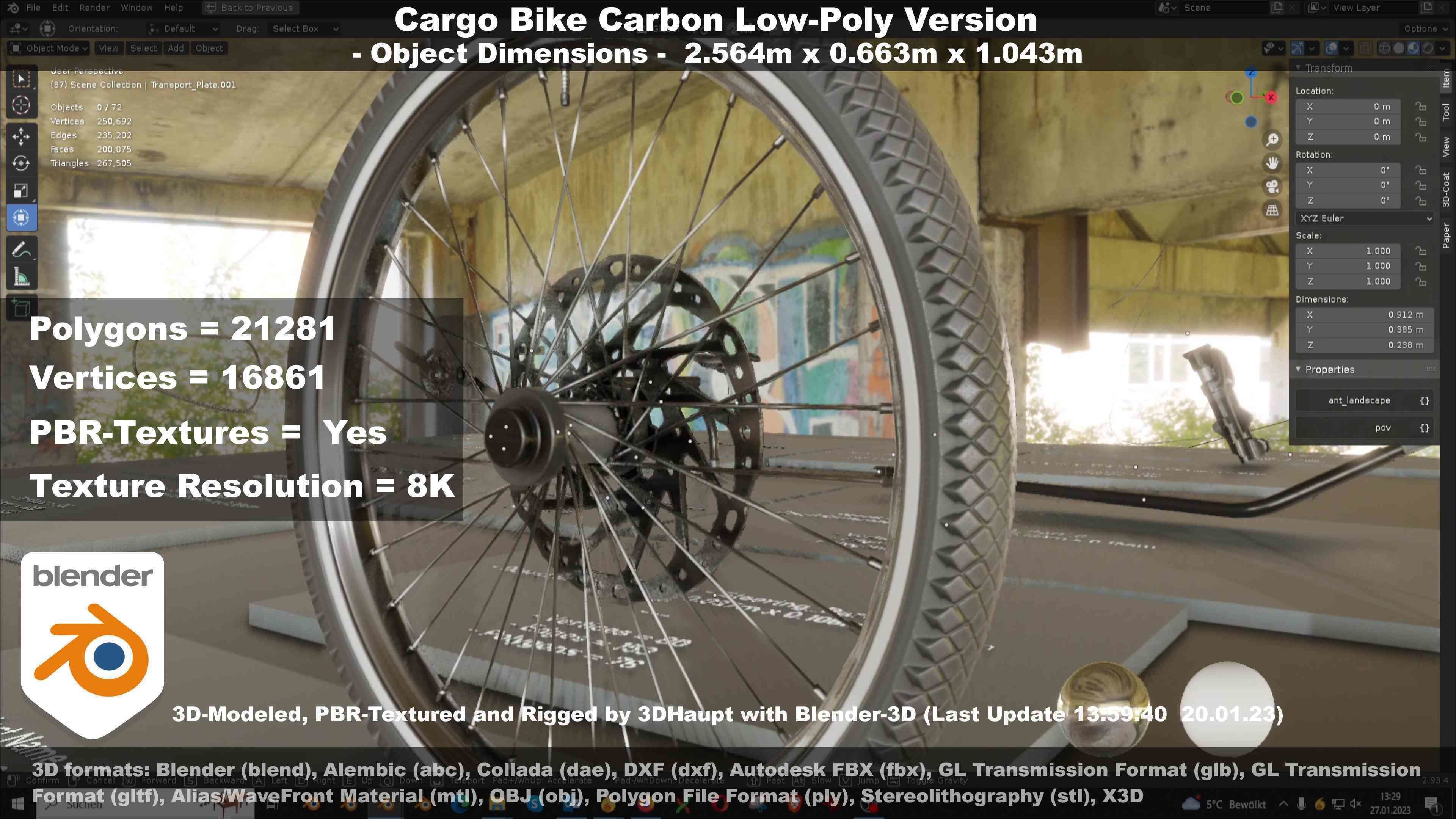 Cargo Bike Carbon Low-Poly and Rigged Version  Low-poly 3D model_54