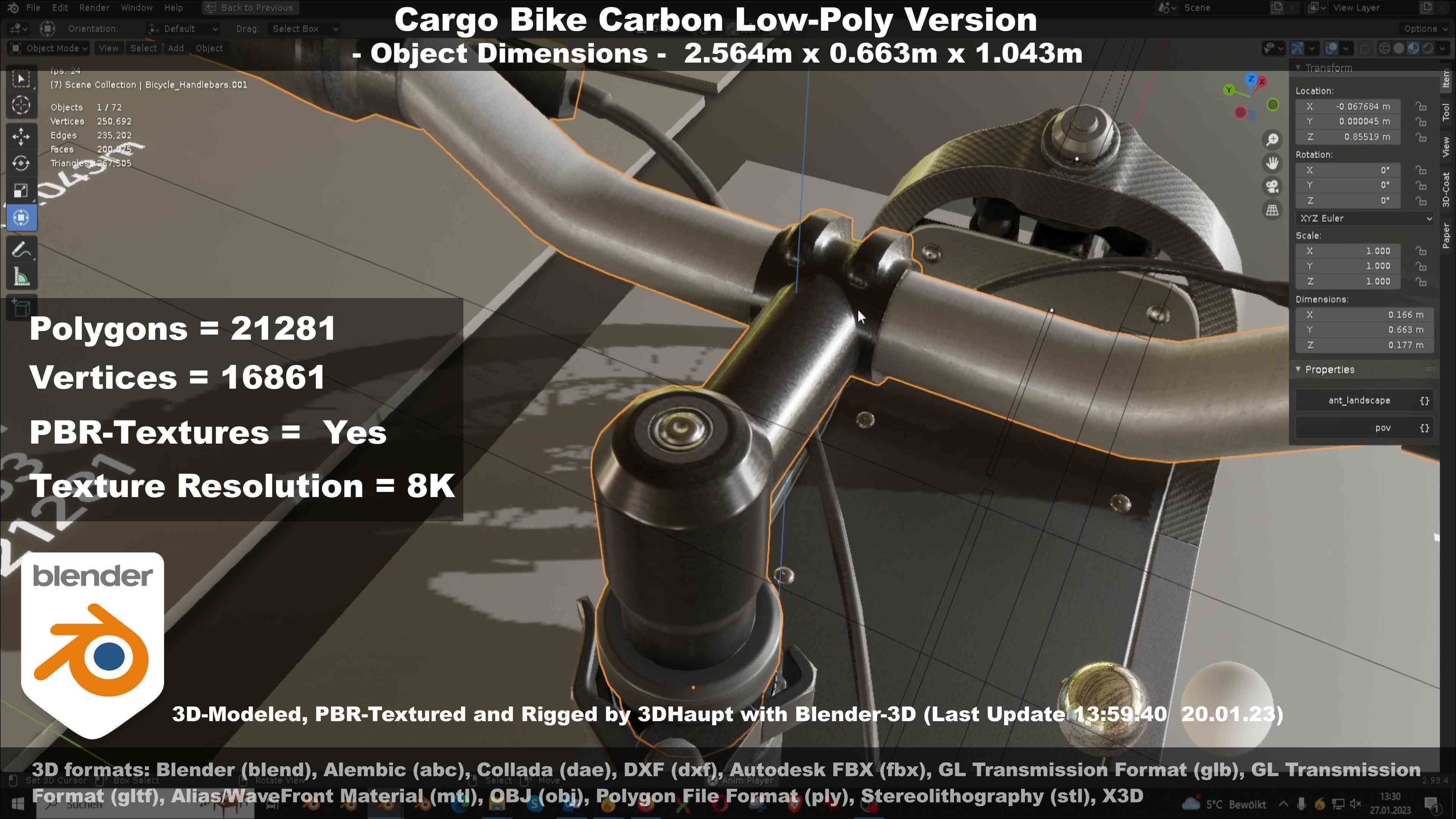 Cargo Bike Carbon Low-Poly and Rigged Version  Low-poly 3D model_67