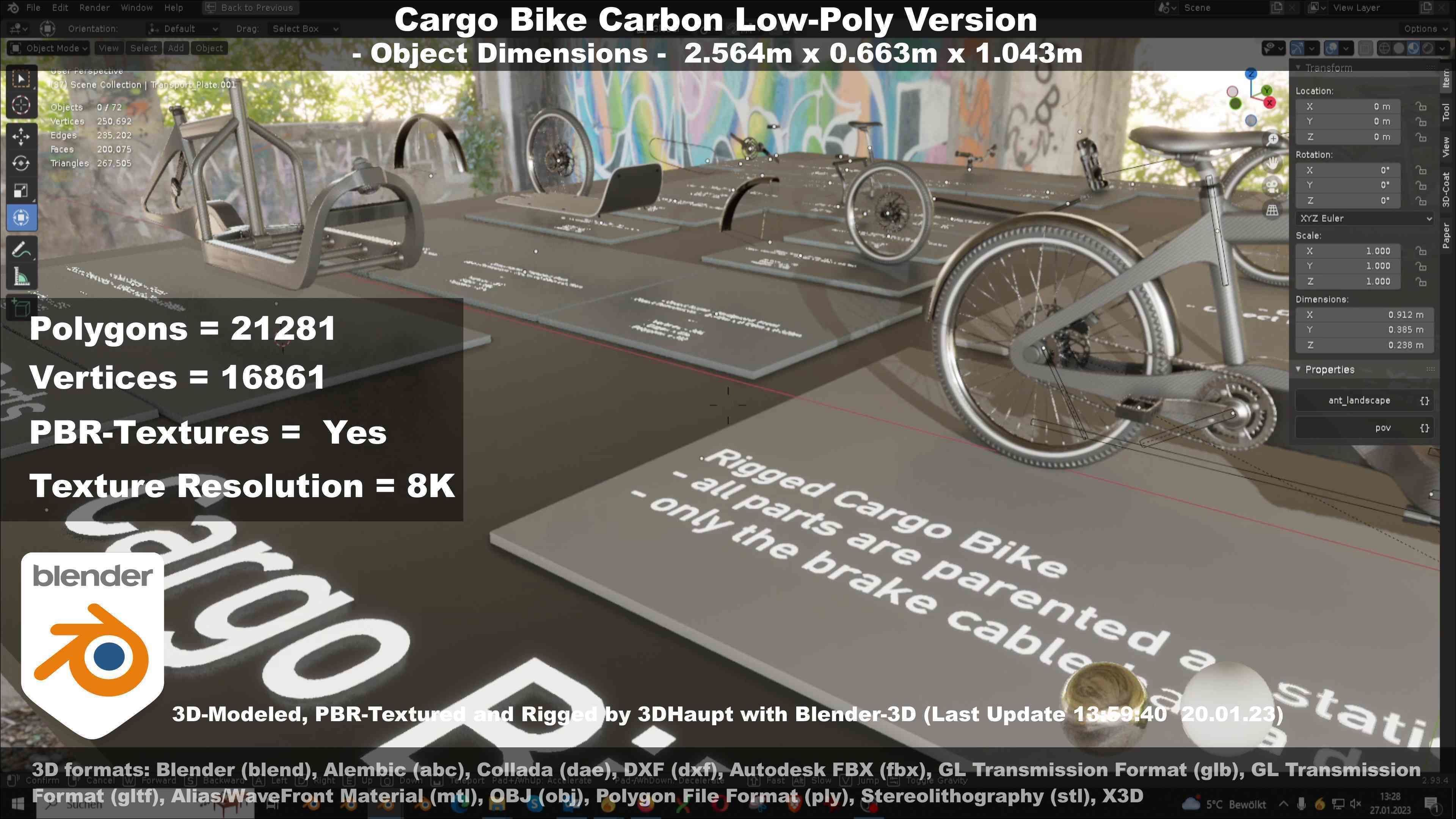 Cargo Bike Carbon Low-Poly and Rigged Version  Low-poly 3D model_87
