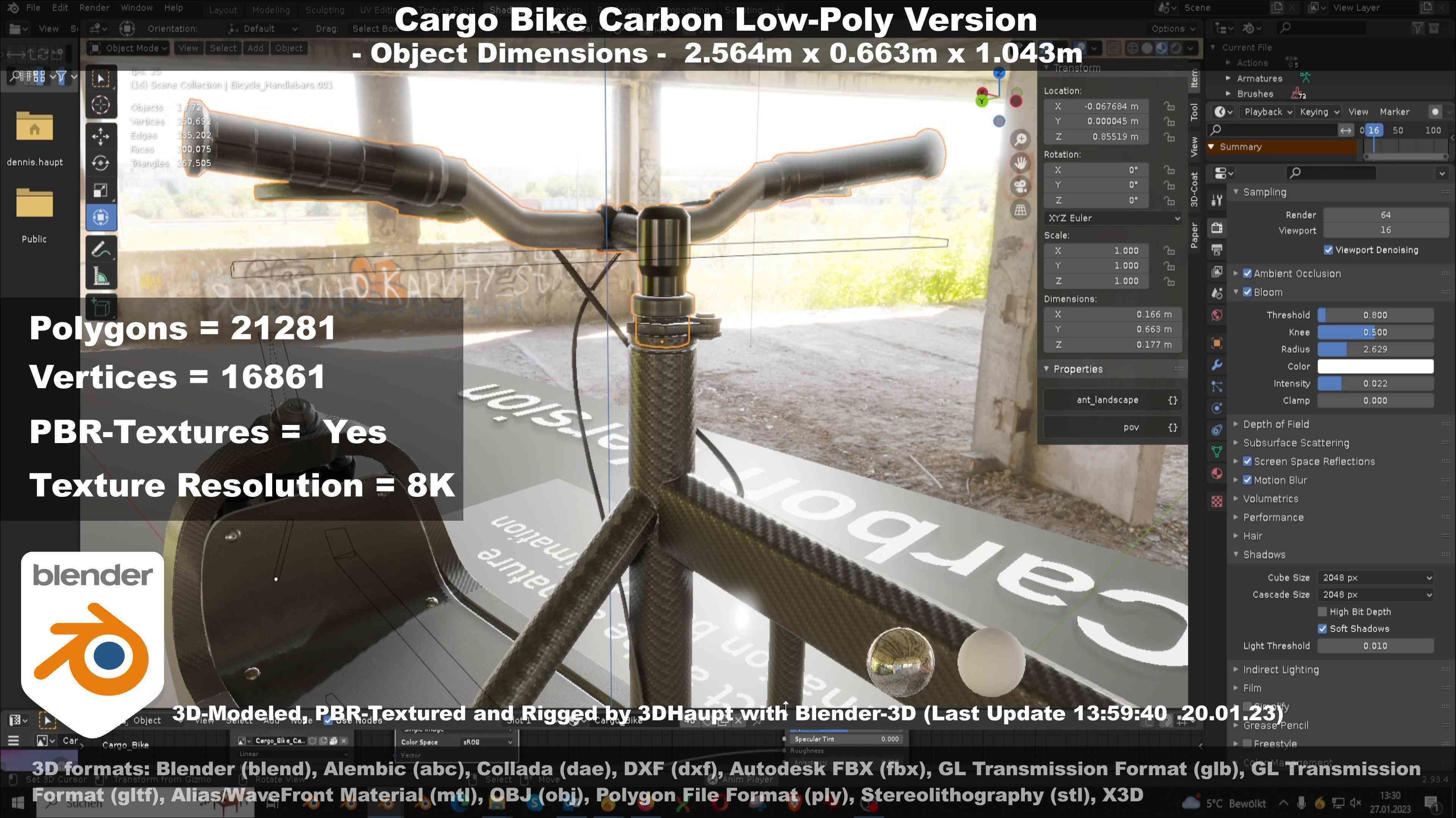 Cargo Bike Carbon Low-Poly and Rigged Version  Low-poly 3D model_71