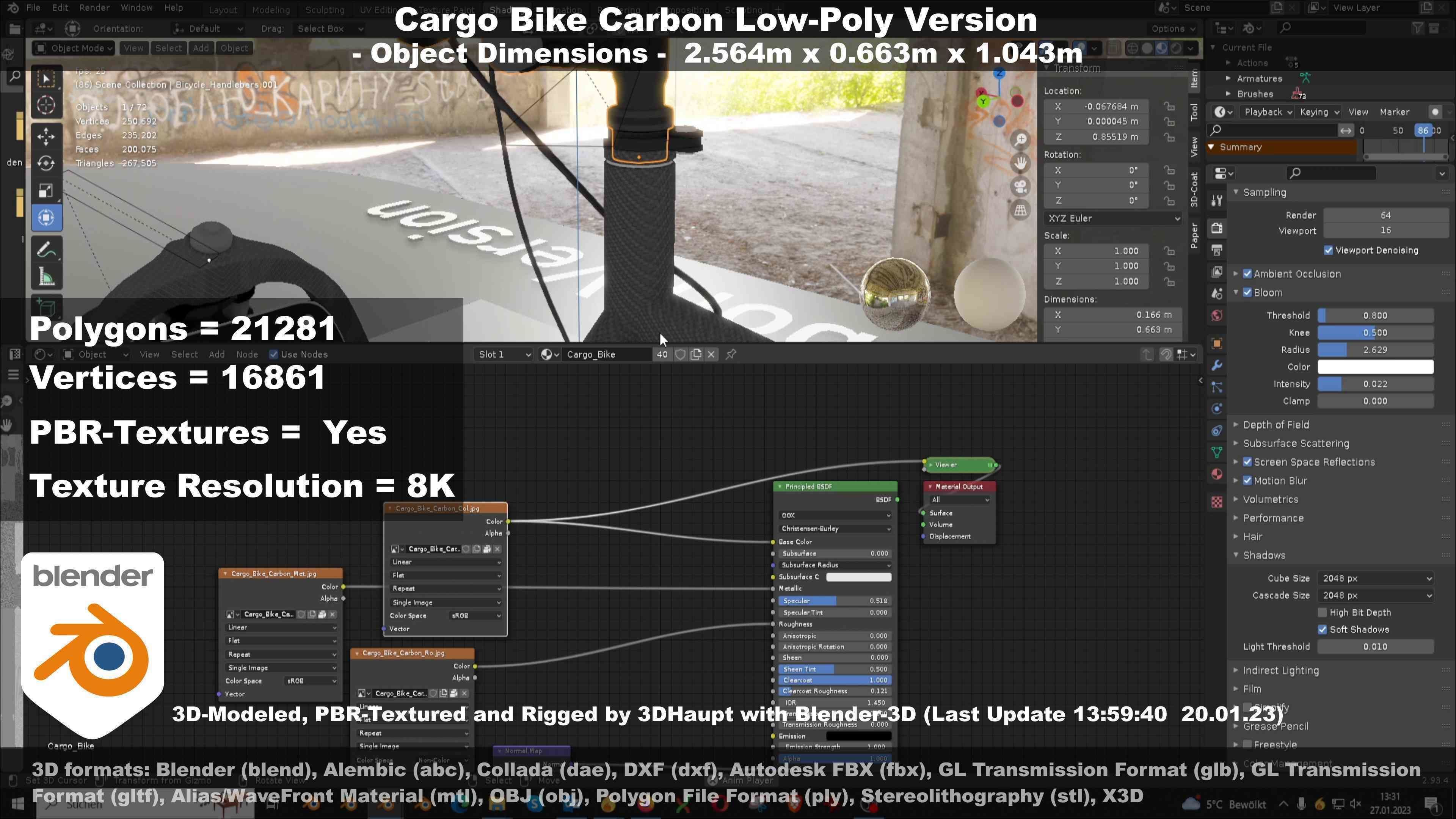Cargo Bike Carbon Low-Poly and Rigged Version  Low-poly 3D model_129